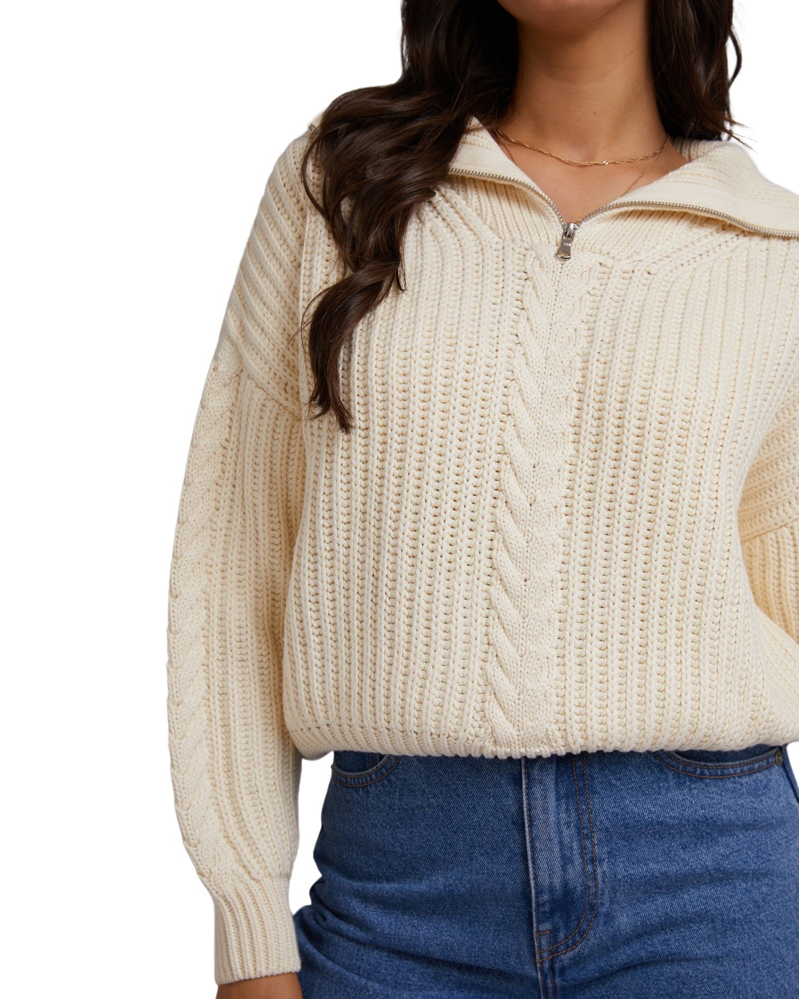 All About Eve - Dahlia 1/4 Zip Knit - Vintage White