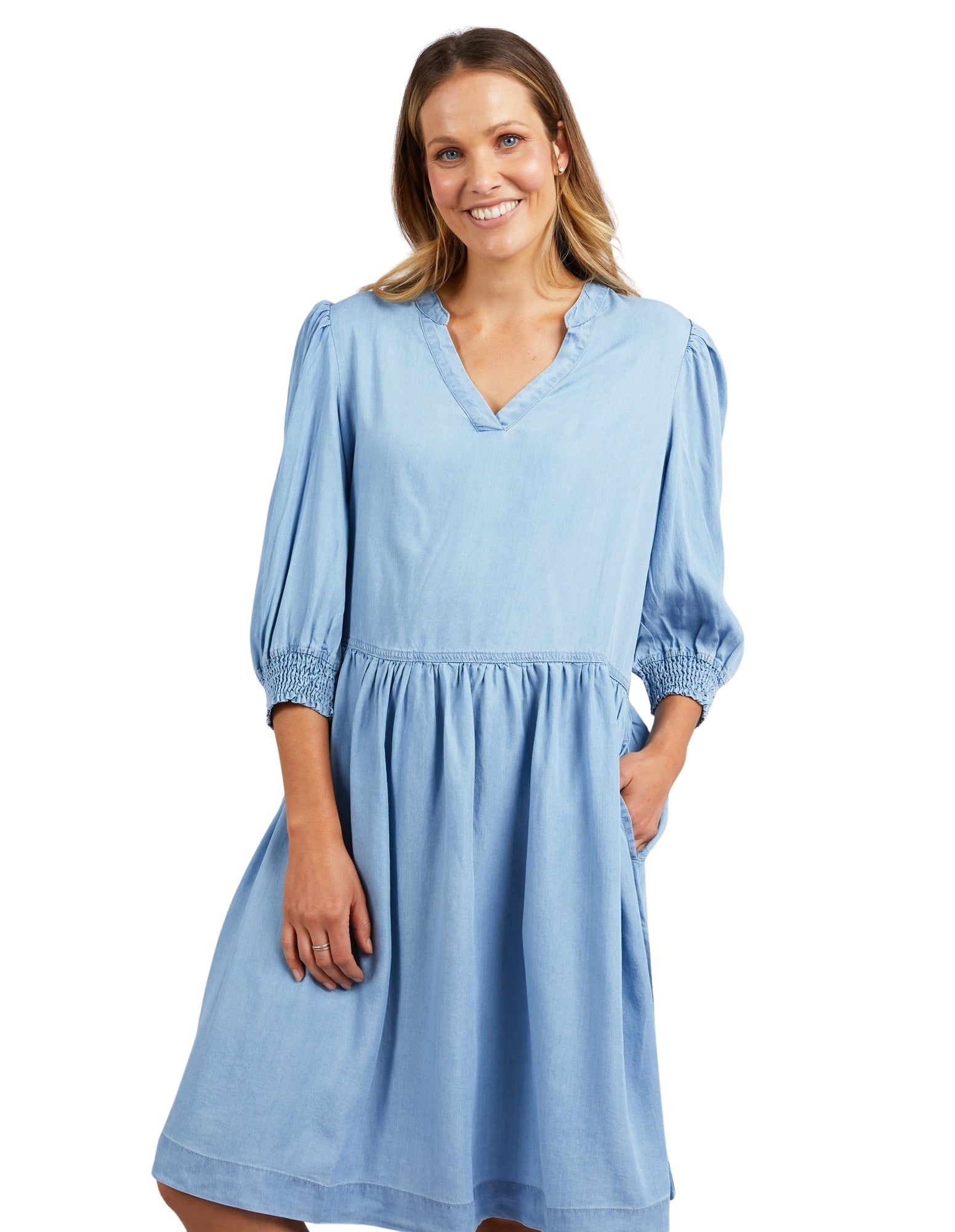 Elm - Shanee Chambray Dress - Blue Wash - Last One Size 12!