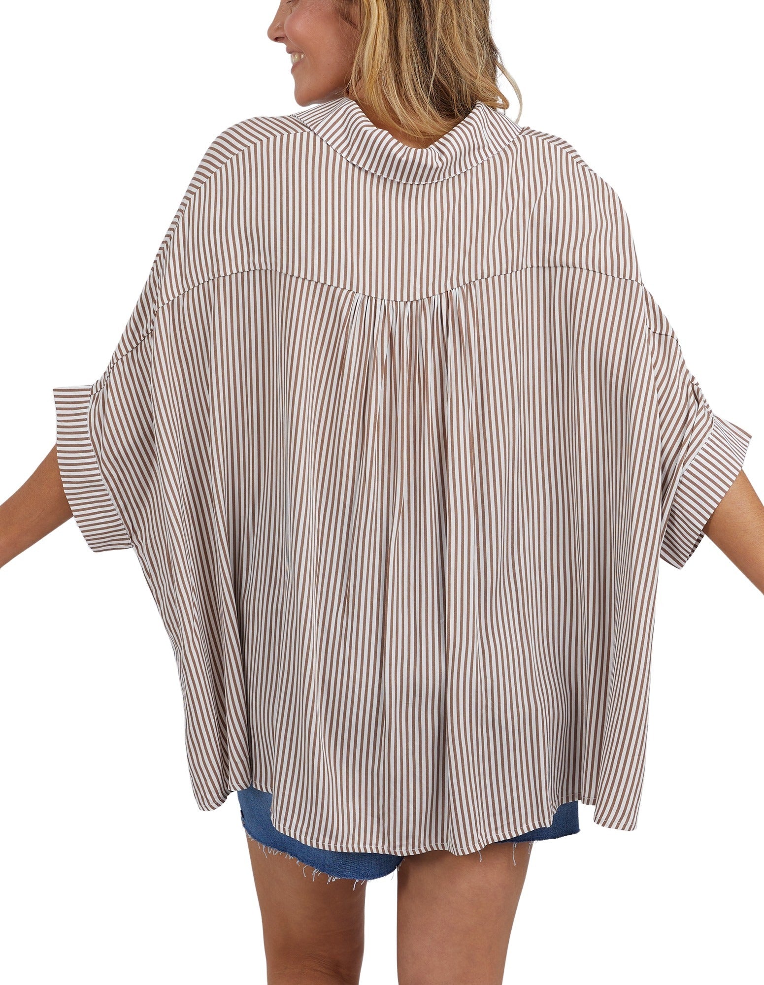 Elm - Luna Shirt - Mocha & White Stripe