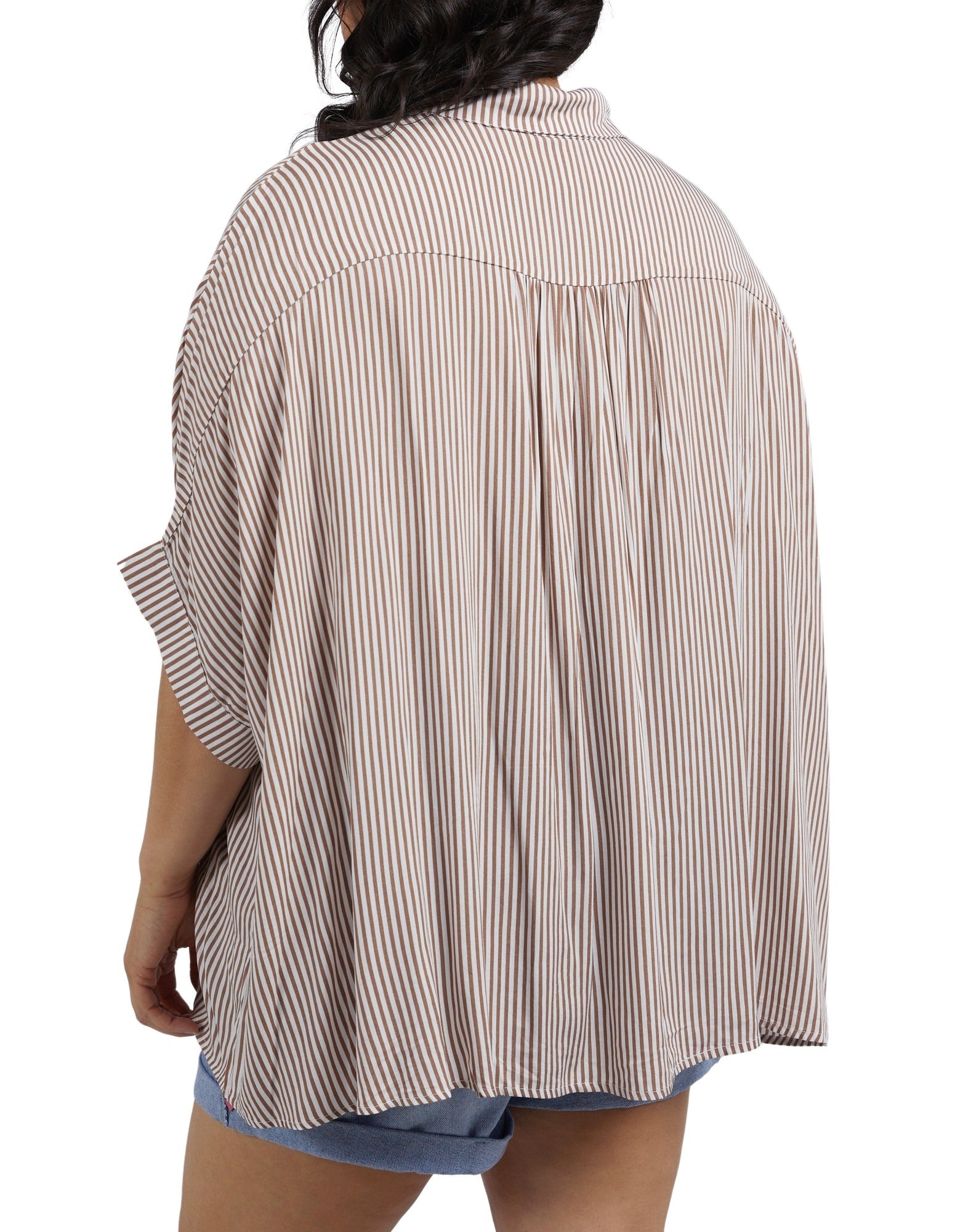 Elm - Luna Shirt - Mocha & White Stripe