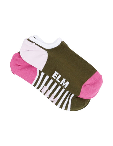 Elm - No Show Sock 2 PK - Gem Stripe & Green/Pink