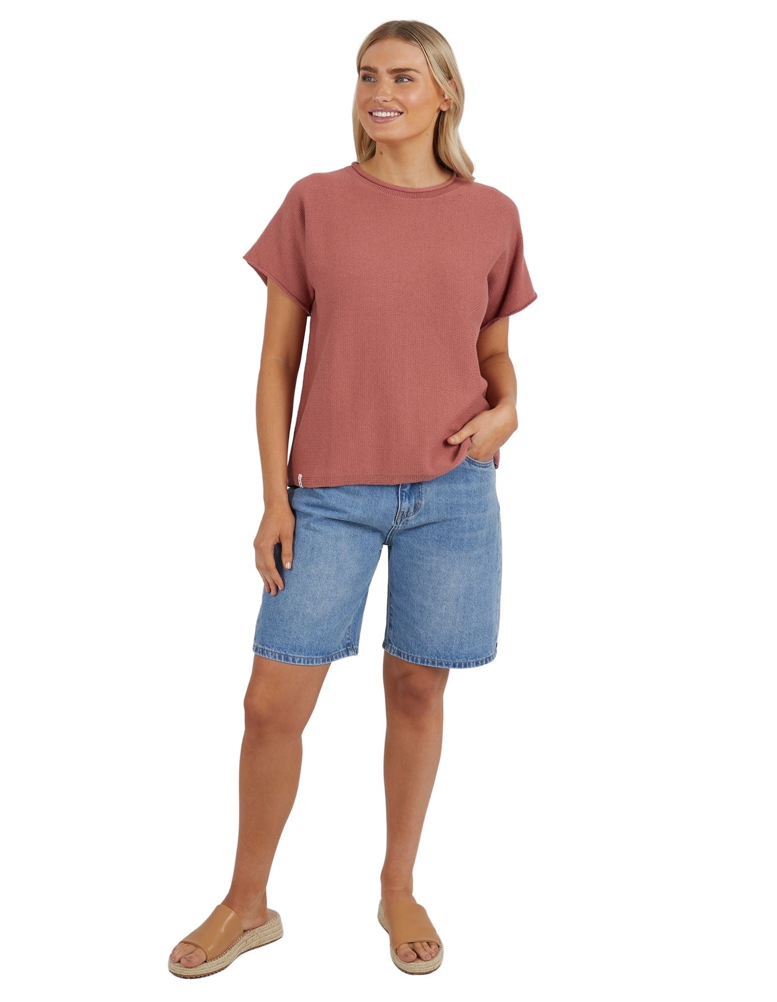 Elm - Rose Short Sleeve Knit - Clay - Last One Size M!