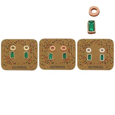Ear Mints - Sprinkles Open Circle / Rectangle Crystal Stud Earrings - Emerald