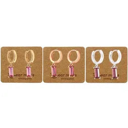 Ear Mints - Rectangle Crystal Drop Pink Huggie earrings