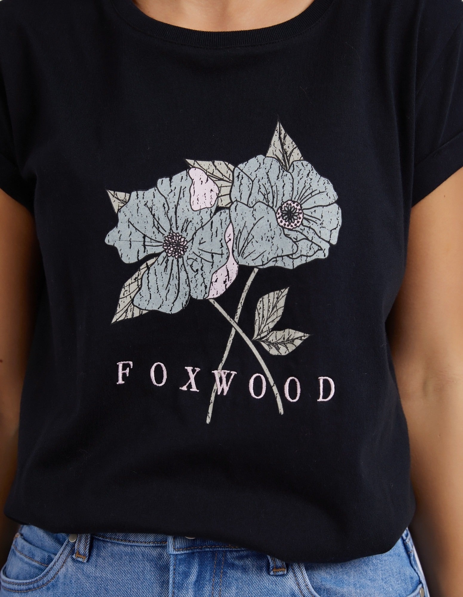 Foxwood Poppy Tee - Washed Black
