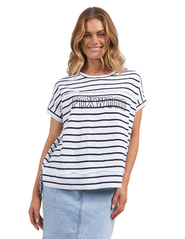 Foxwood - Throw on Tee White Navy Stripe