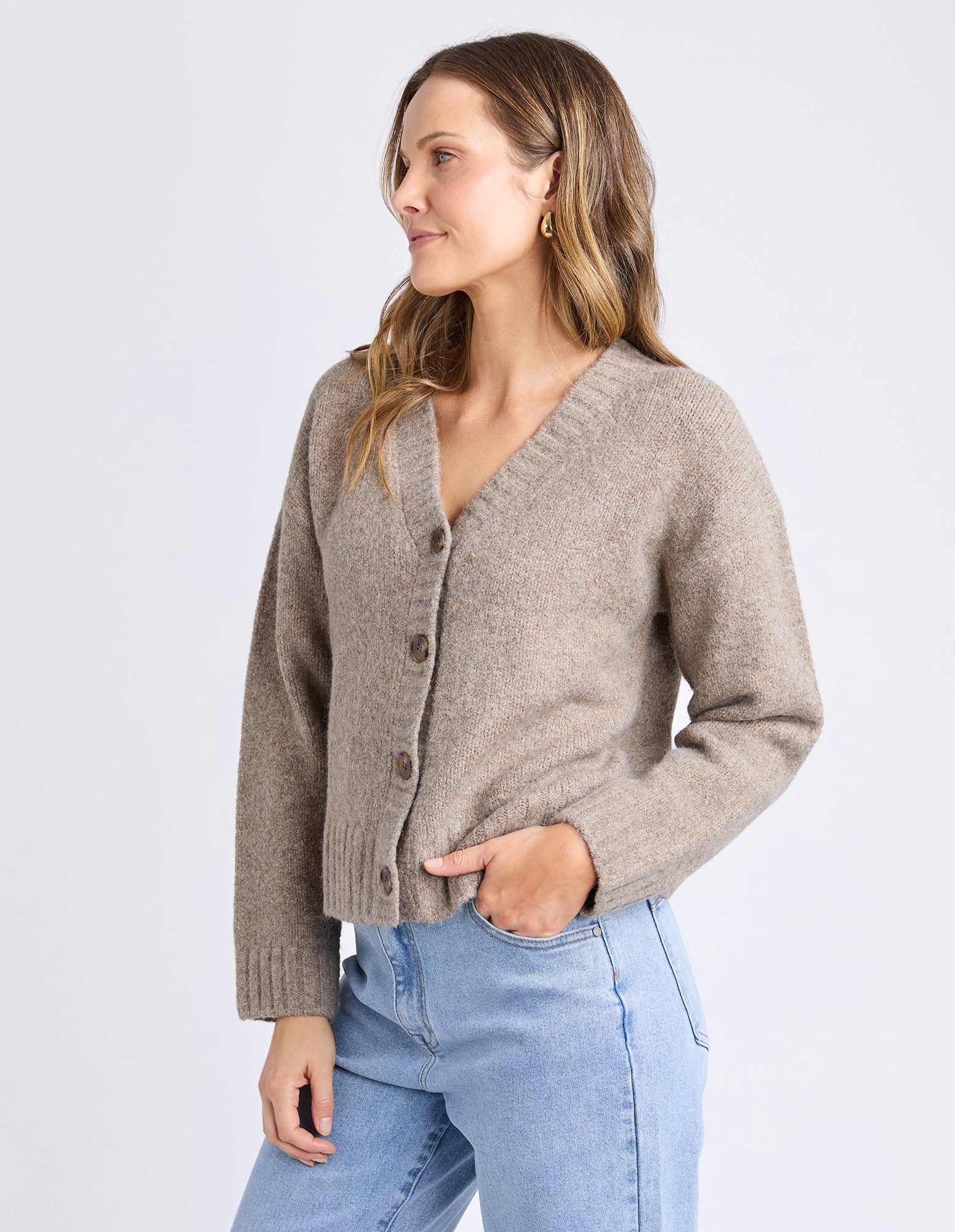 Foxwood - Jensen Button Cardi - Mushroom