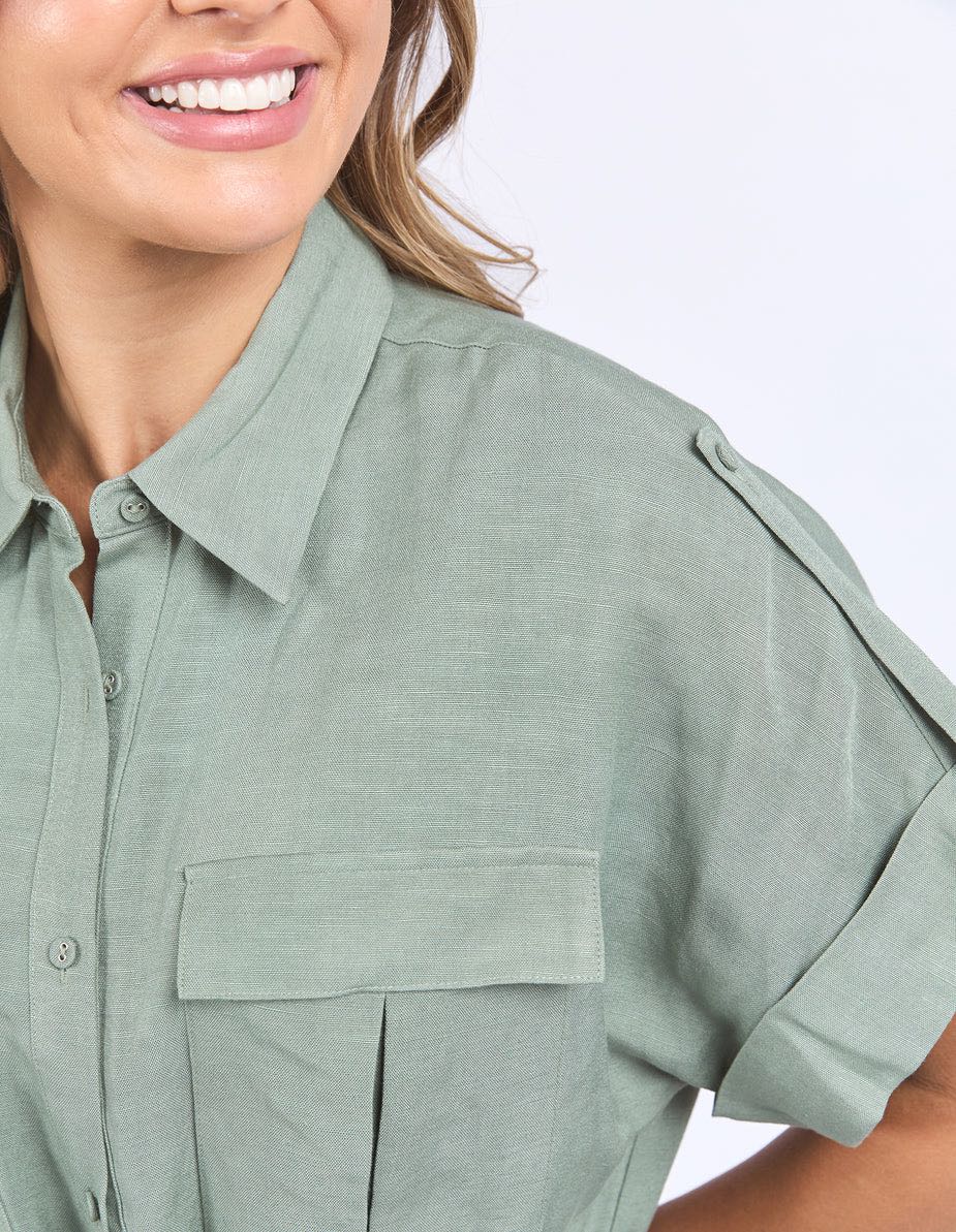Foxwood Willow Shirt Dress - Sage