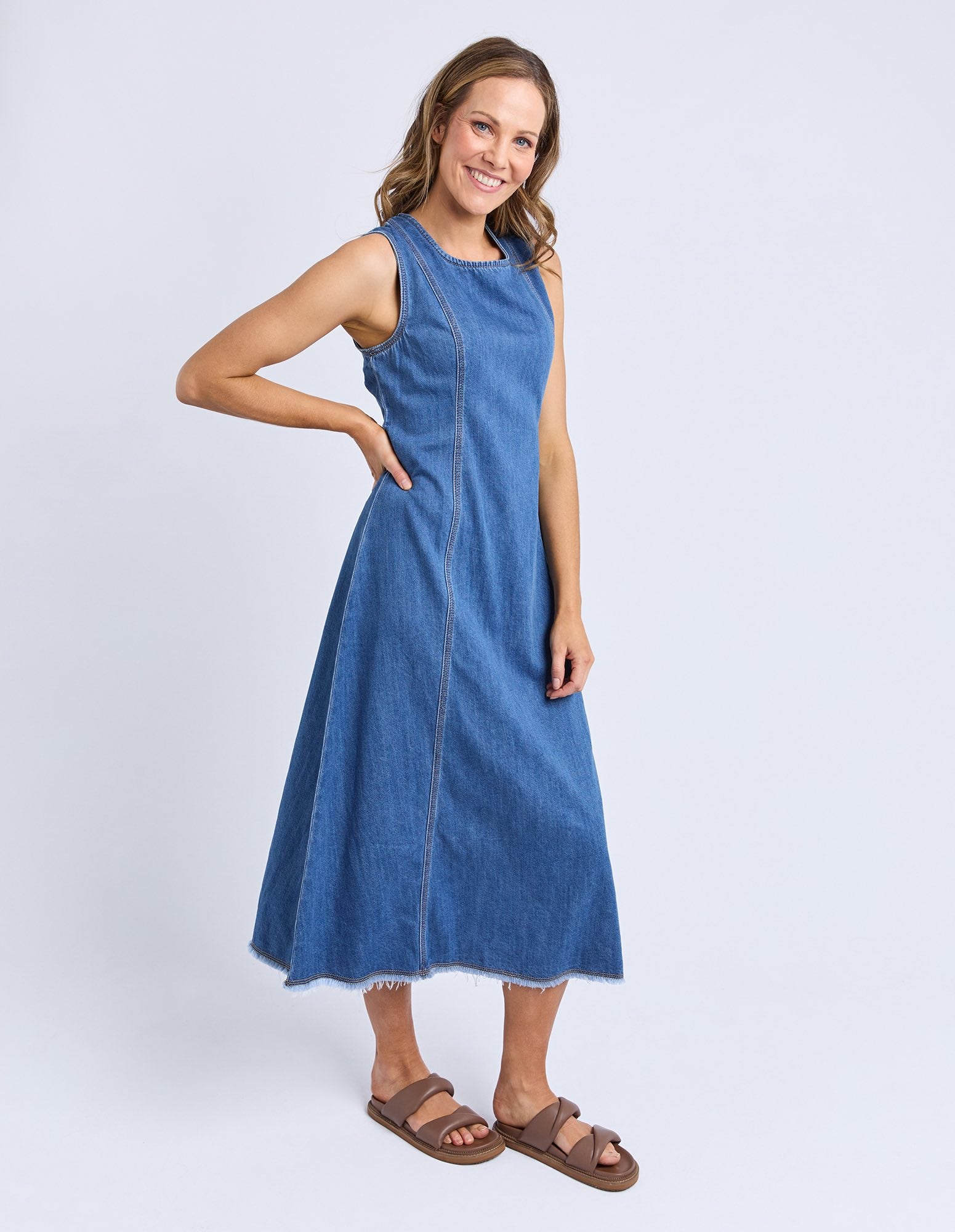 Foxwood Solene Denim Dress - Mid Blue