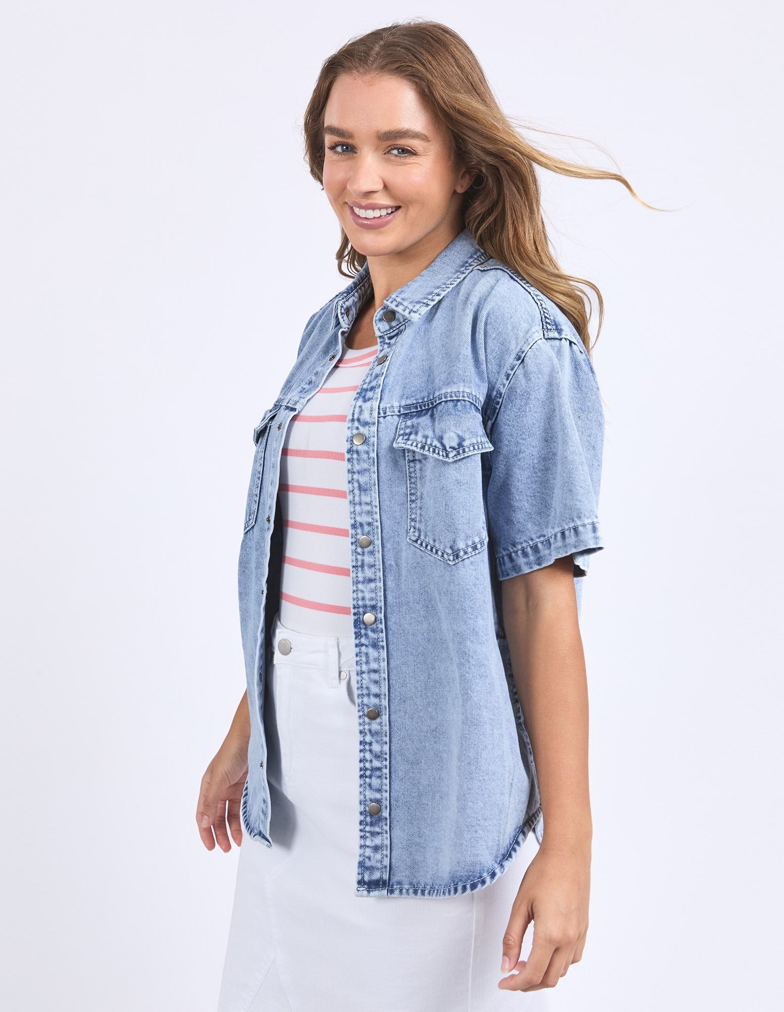 Foxwood - Daisy SS Shirt - Light Blue Denim