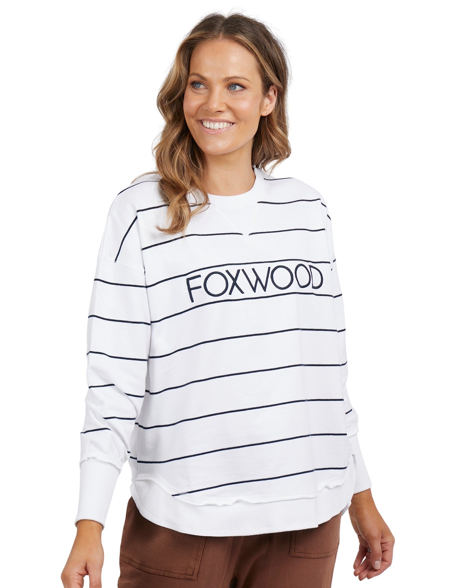 Foxwood Simplified Stripe Crew - White & Navy