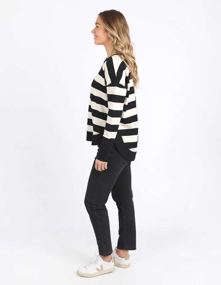 Foxwood Striped Delilah Crew - Black and White