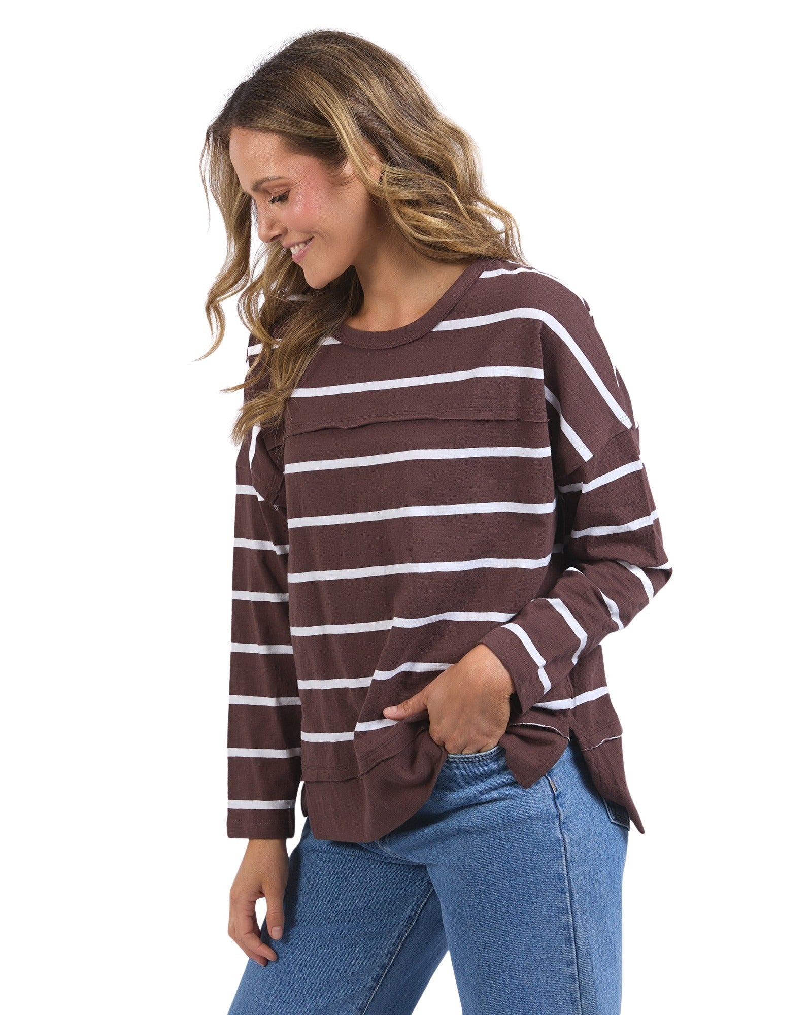 Foxwood - Jayne Stripe Throw On Top - Chocolate