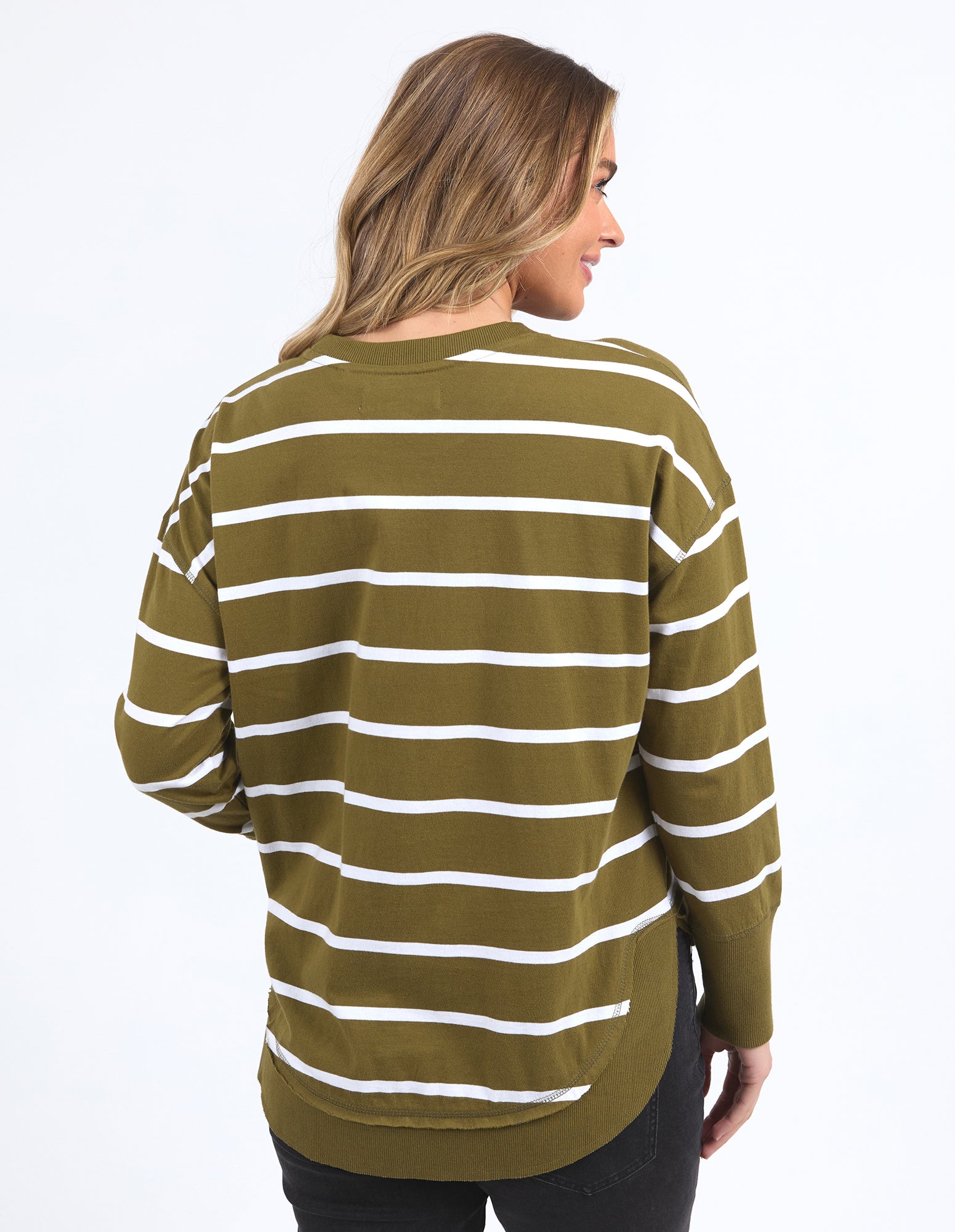 Foxwood - Farrah Stripe Long Sleeve - Olive with White Stripe