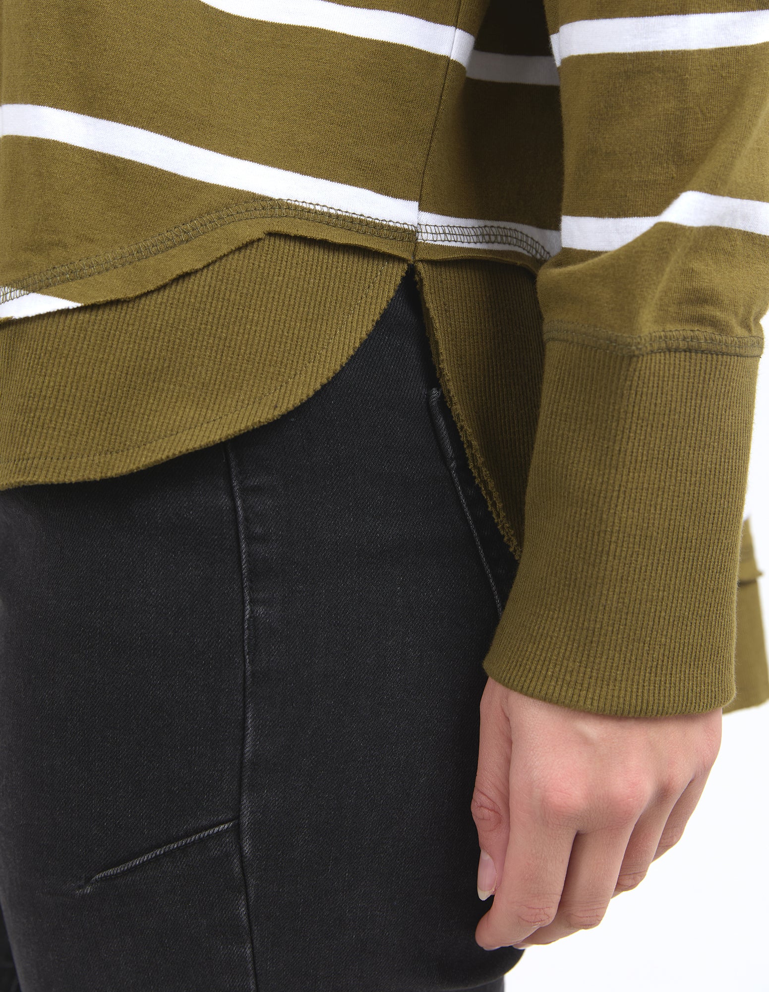 Foxwood - Farrah Stripe Long Sleeve - Olive with White Stripe