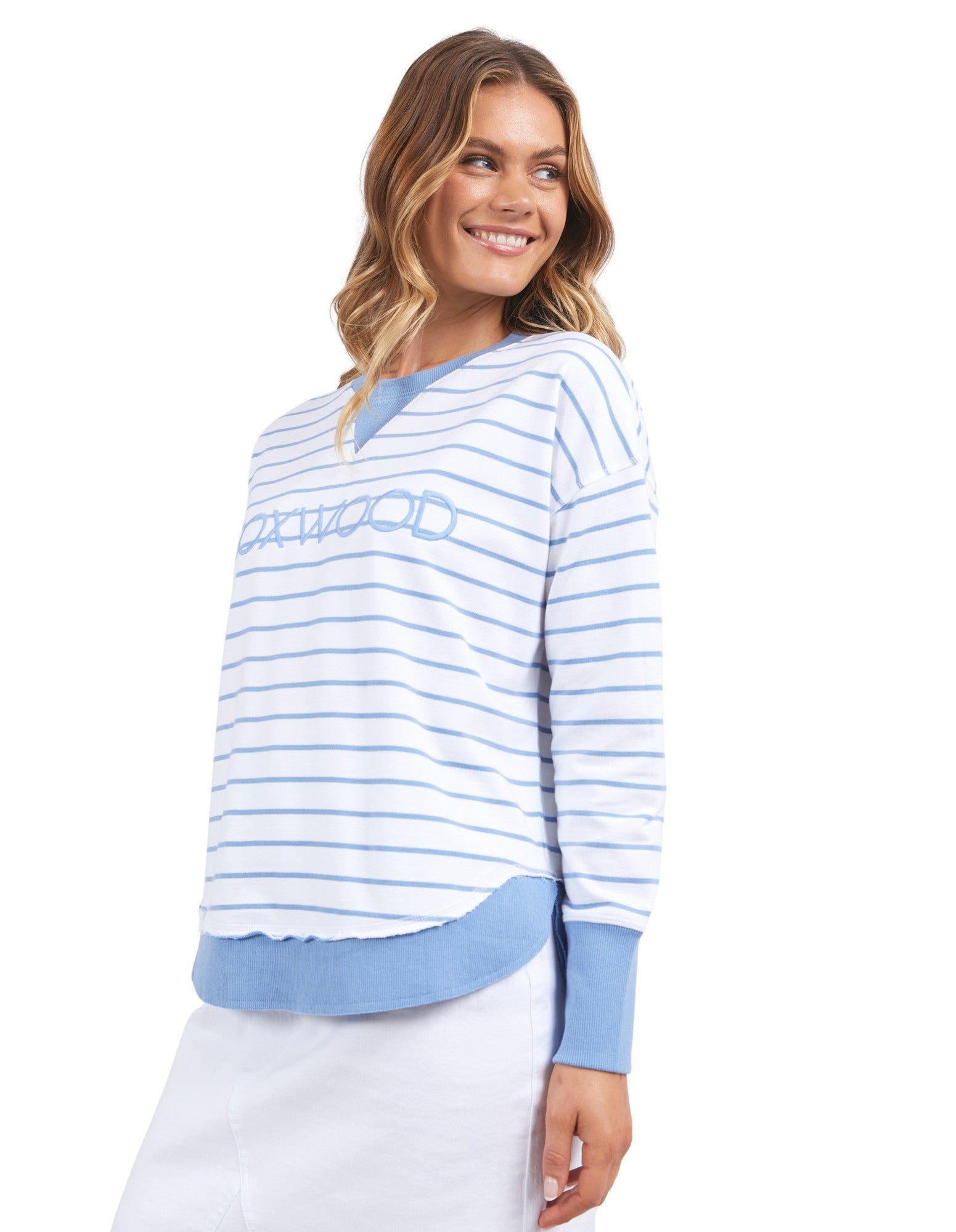 Foxwood Simplified Crew - Stripe White with Blue - NEW COLOUR!