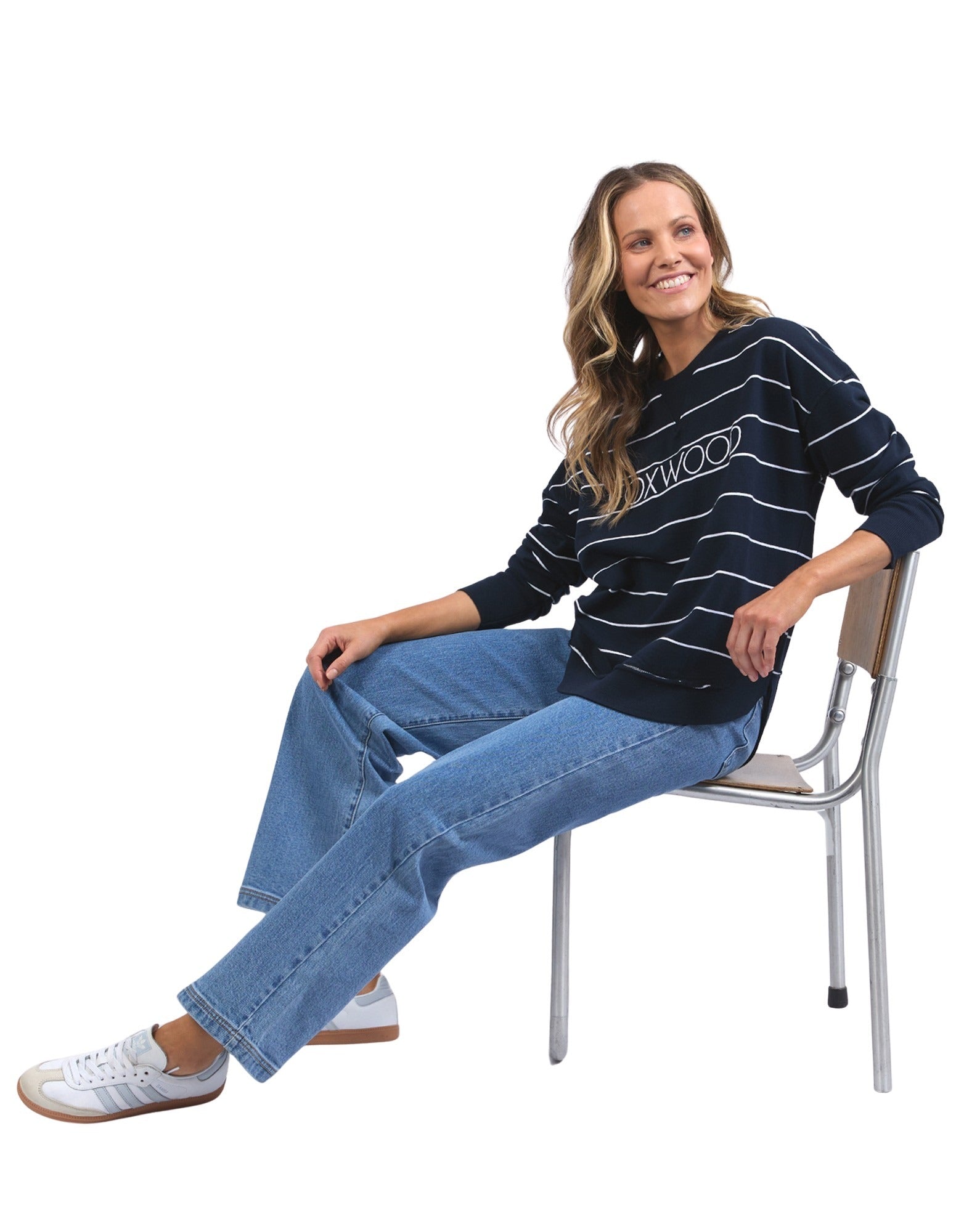 Foxwood Simplified Crew - Stripe Navy with White - NEW COLOUR!