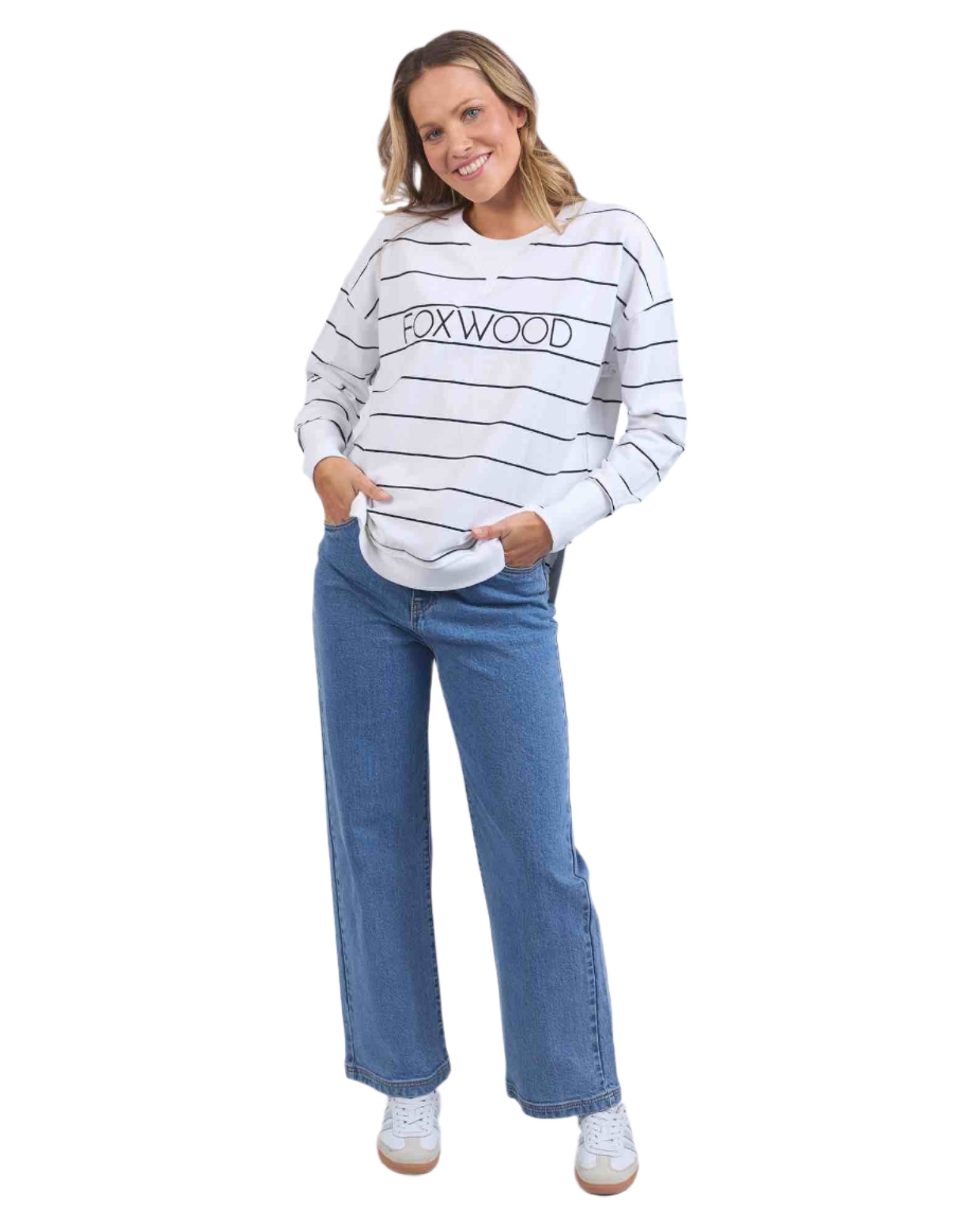 Foxwood Simplified Crew - Stripe White with Navy - NEW COLOUR!