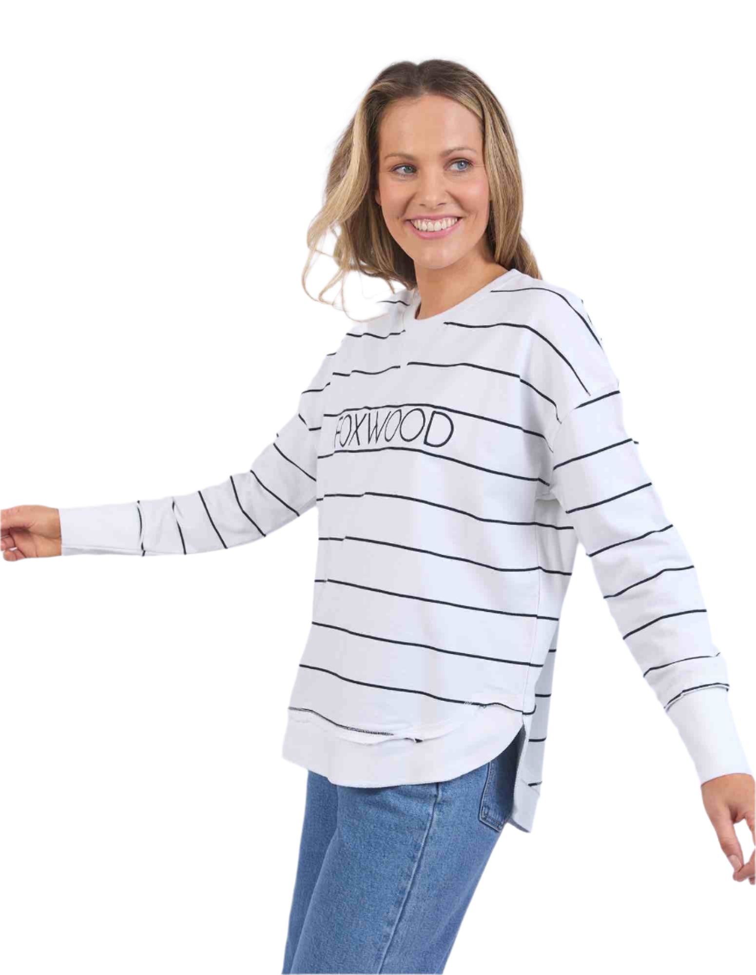 Foxwood Simplified Crew - Stripe White with Navy - NEW COLOUR!