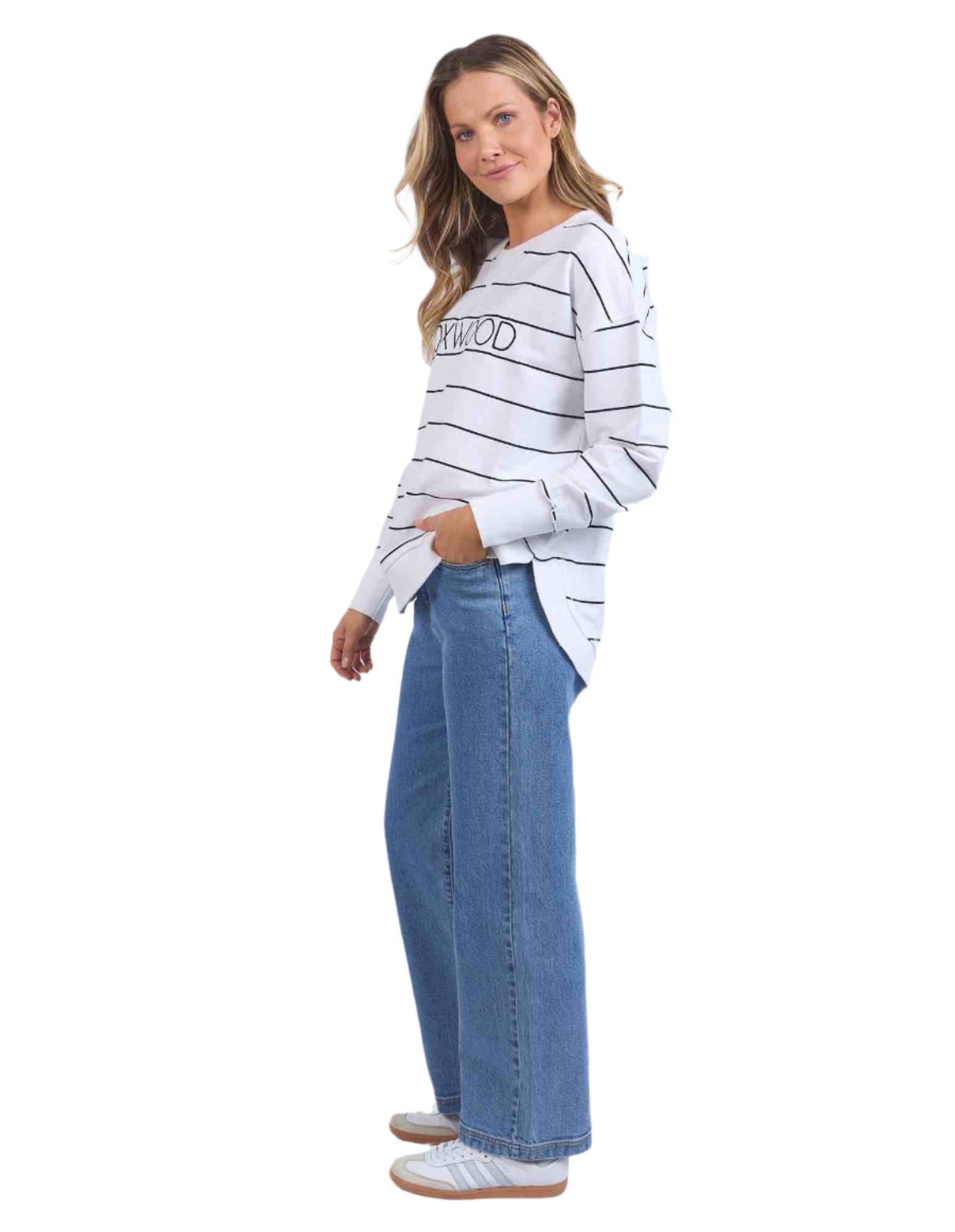 Foxwood Simplified Crew - Stripe White with Navy - NEW COLOUR!