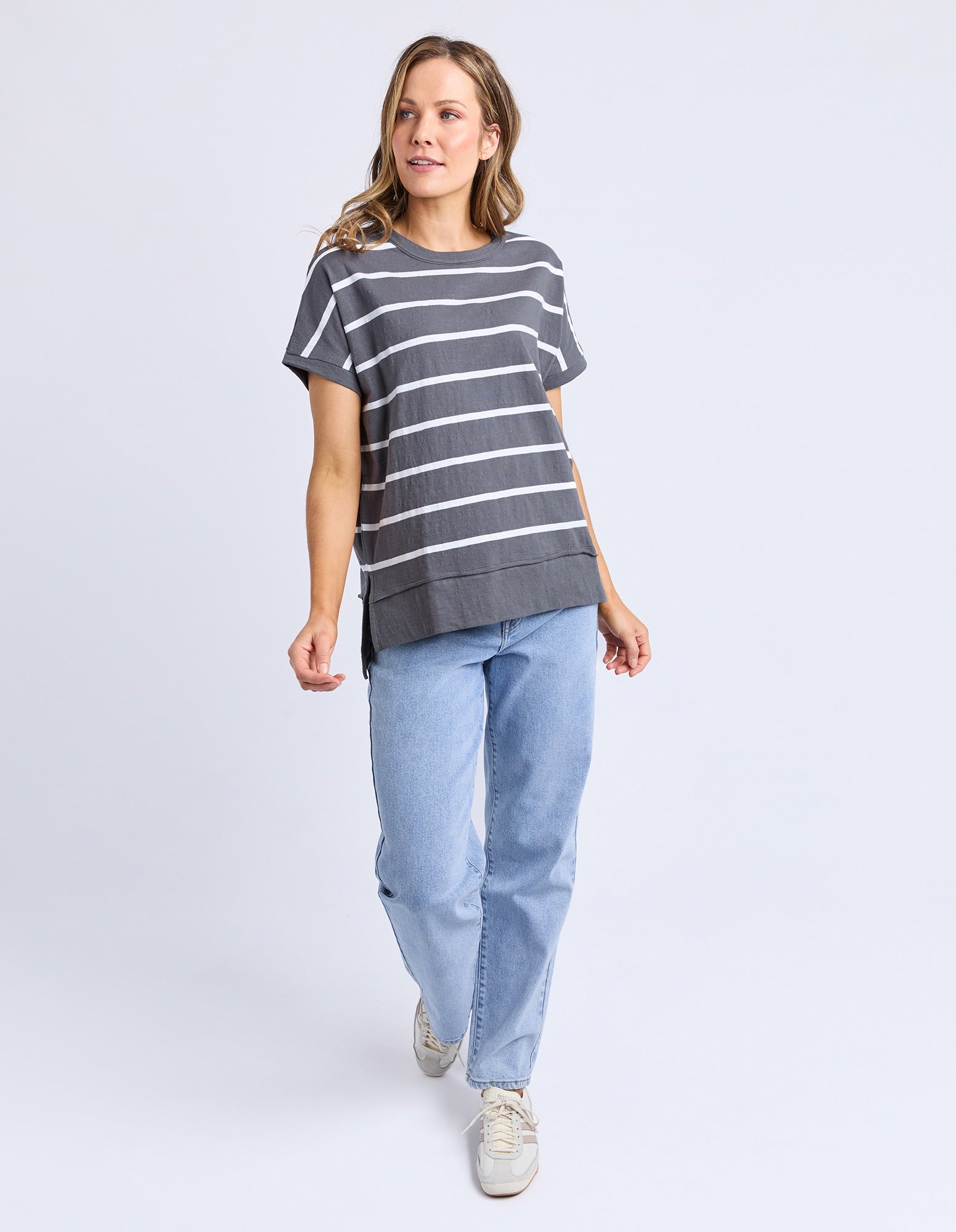 Foxwood - Allison Stripe Tee - Charcoal