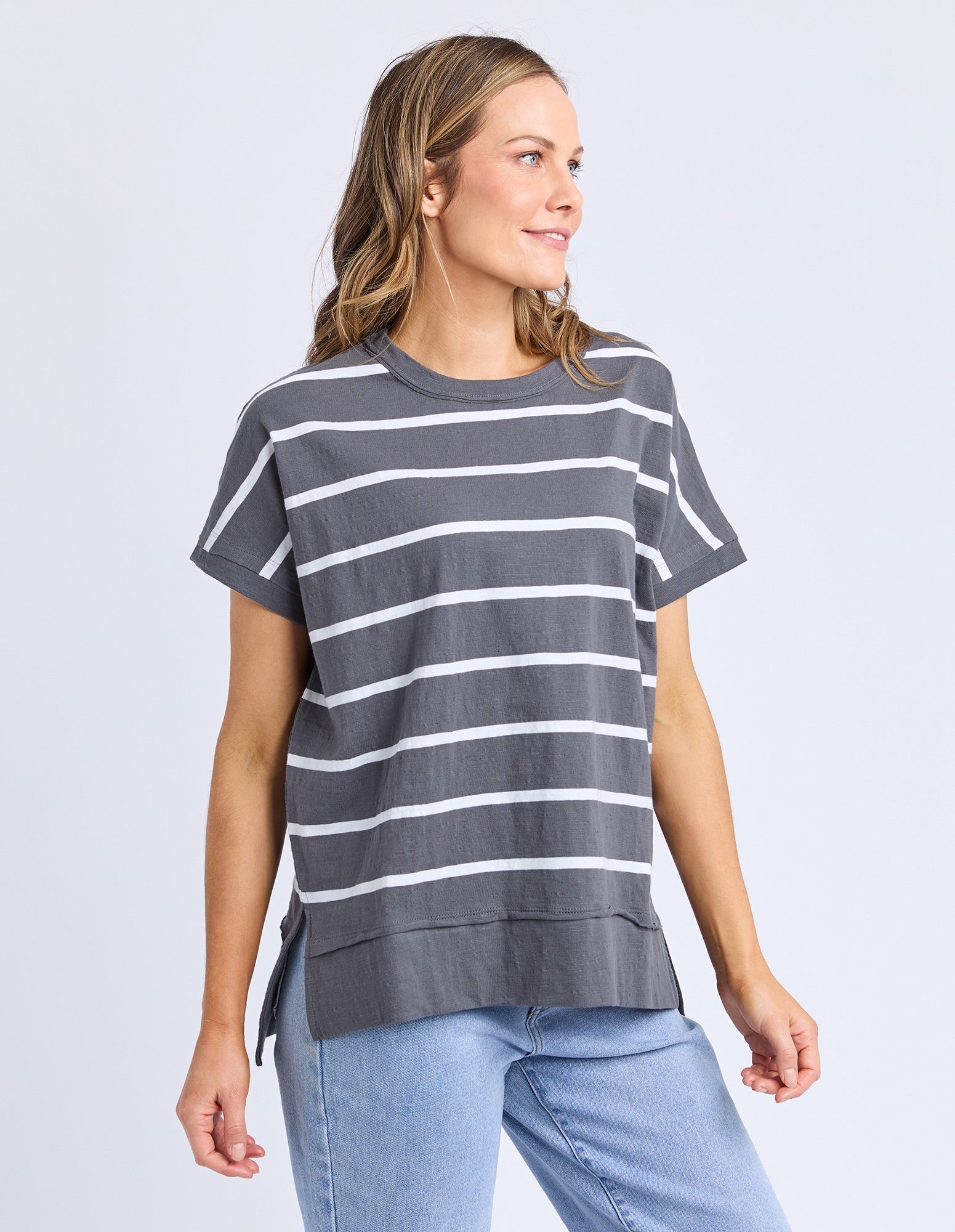 Foxwood - Allison Stripe Tee - Charcoal
