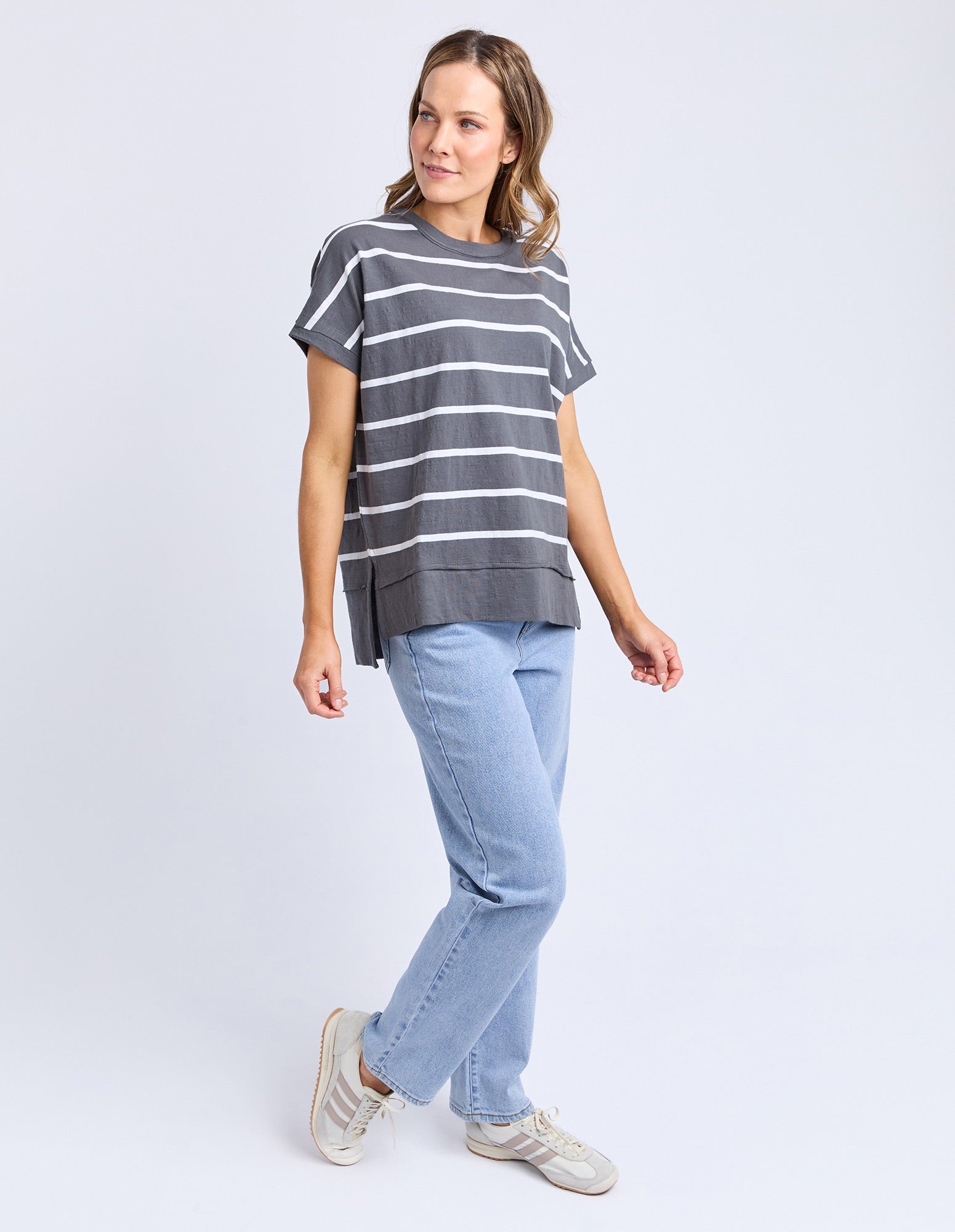Foxwood - Allison Stripe Tee - Charcoal