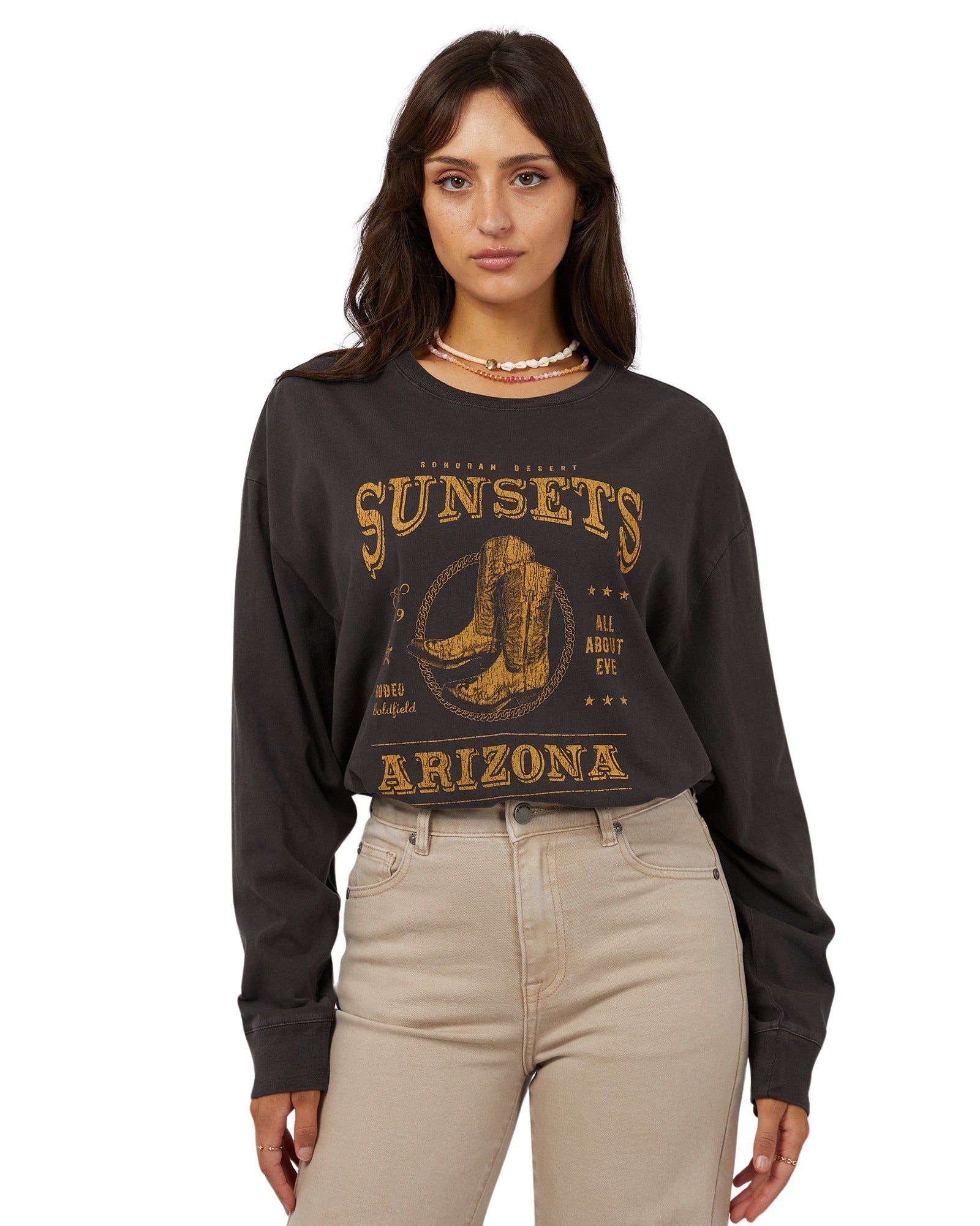 All About Eve - Birdie Long Sleeve Tee - Washed Black