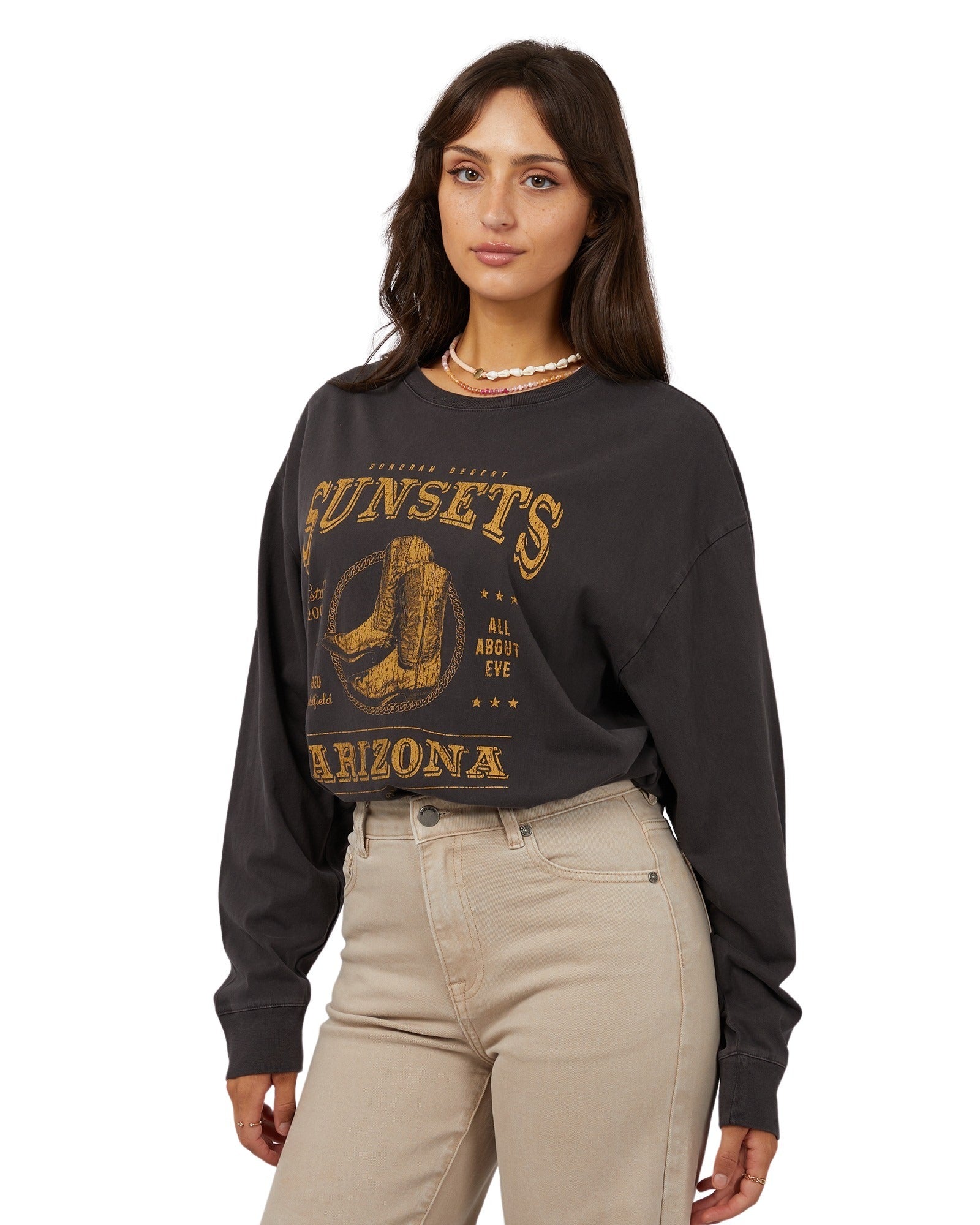 All About Eve - Birdie Long Sleeve Tee - Washed Black