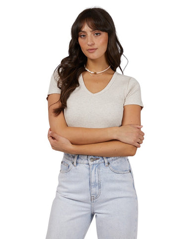All About Eve - Eve Rib V Neck Tee - Oatmeal