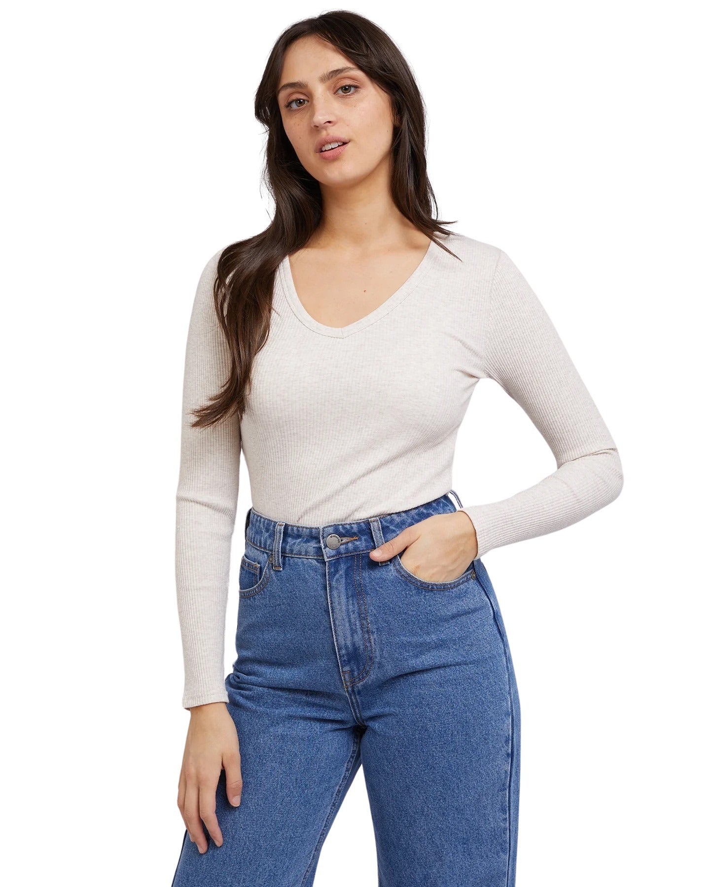 All About Eve - Eve Baby Rib V Neck Long Sleeve - Oatmeal