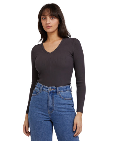 All About Eve - Eve Baby Rib V Neck Long Sleeve - Washed Black