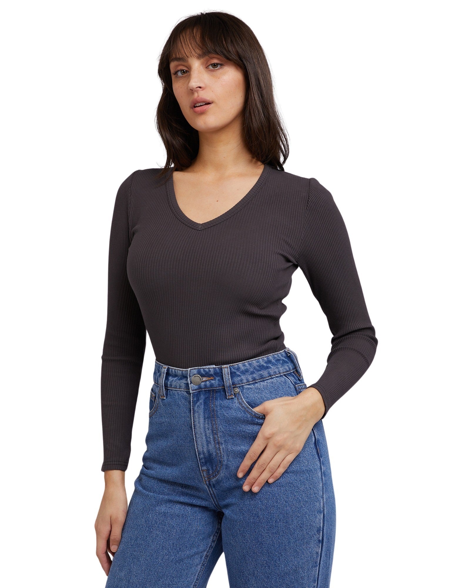 All About Eve - Eve Baby Rib V Neck Long Sleeve - Washed Black