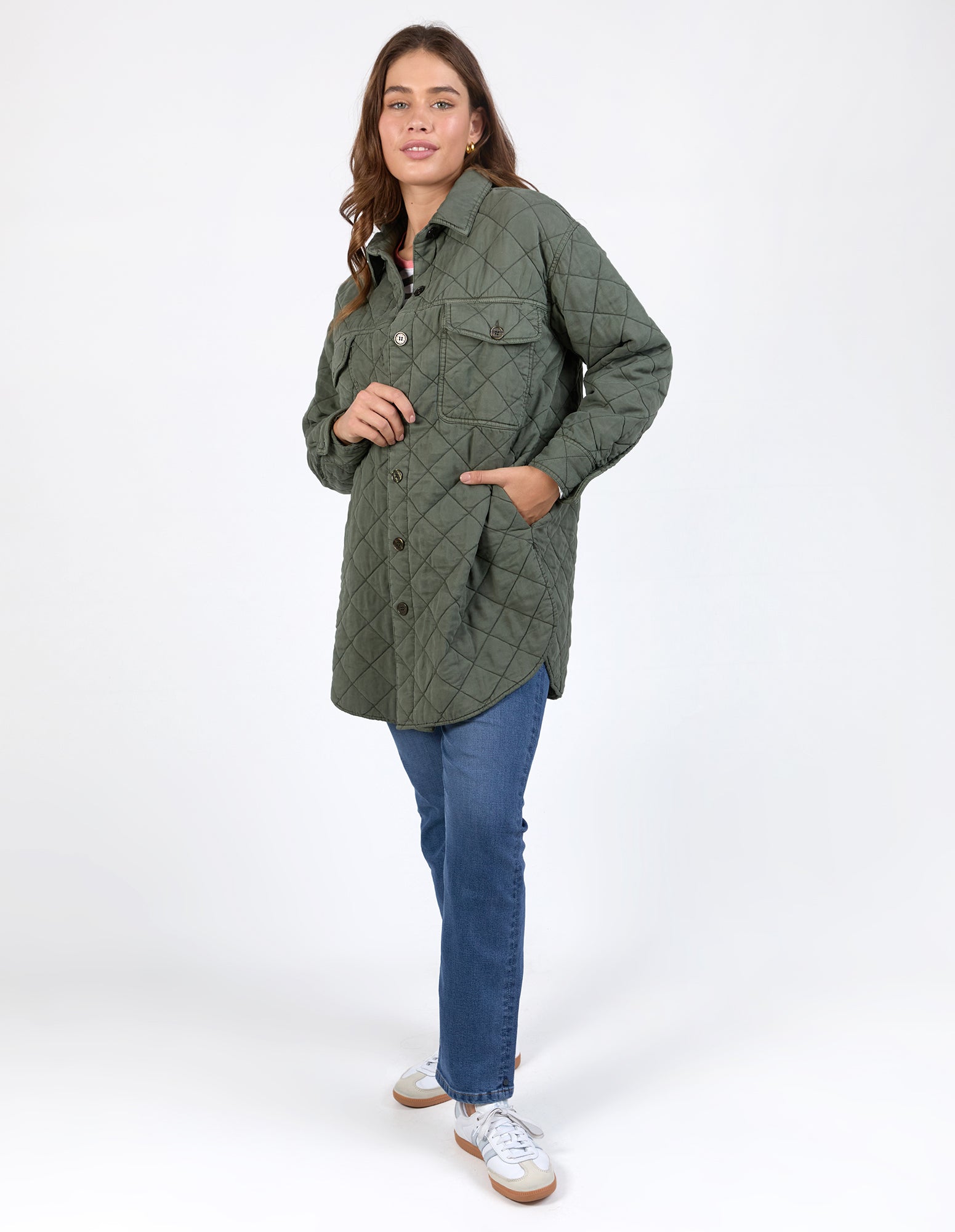 Elm - Katie Quilted Shacket - Basil