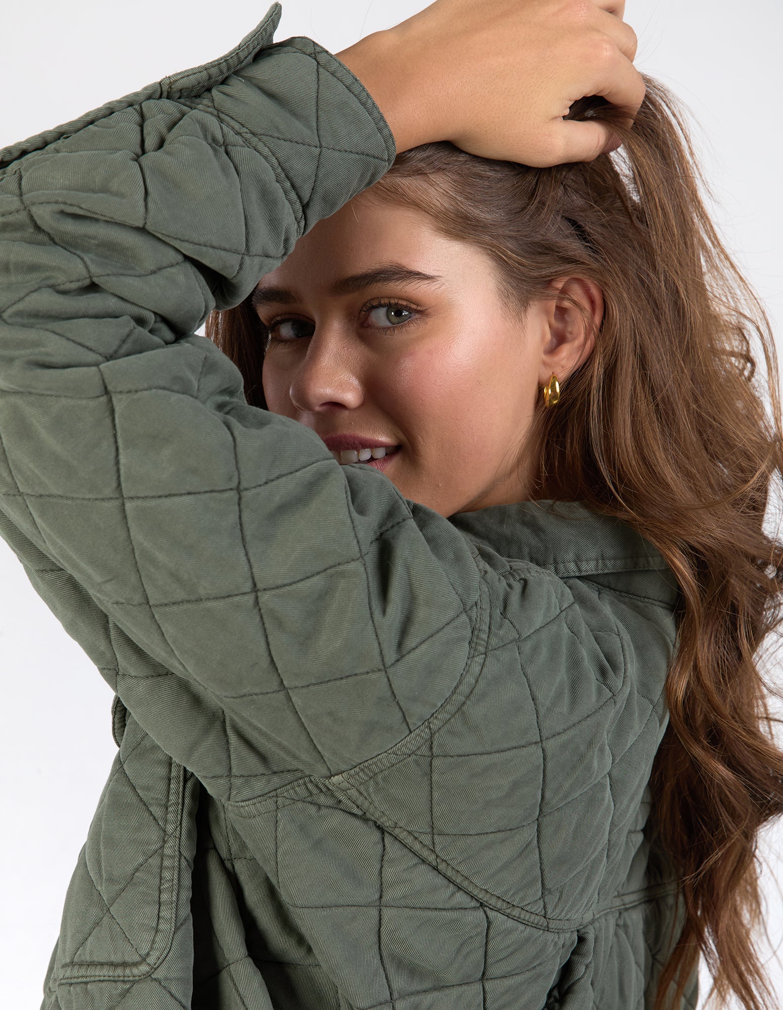 Elm - Katie Quilted Shacket - Basil