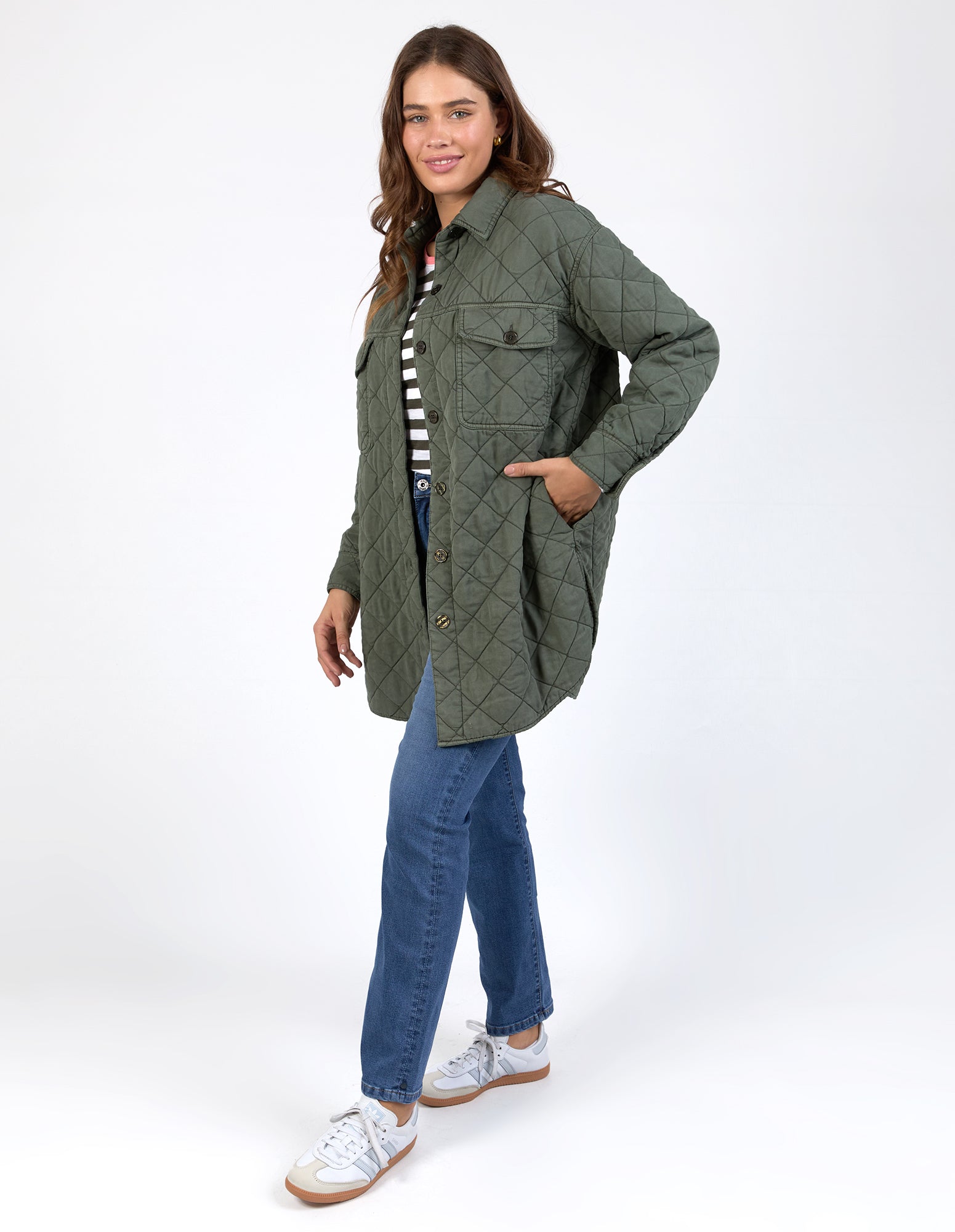 Elm - Katie Quilted Shacket - Basil