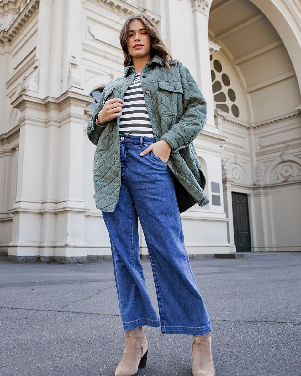 Elm - Katie Quilted Shacket - Basil