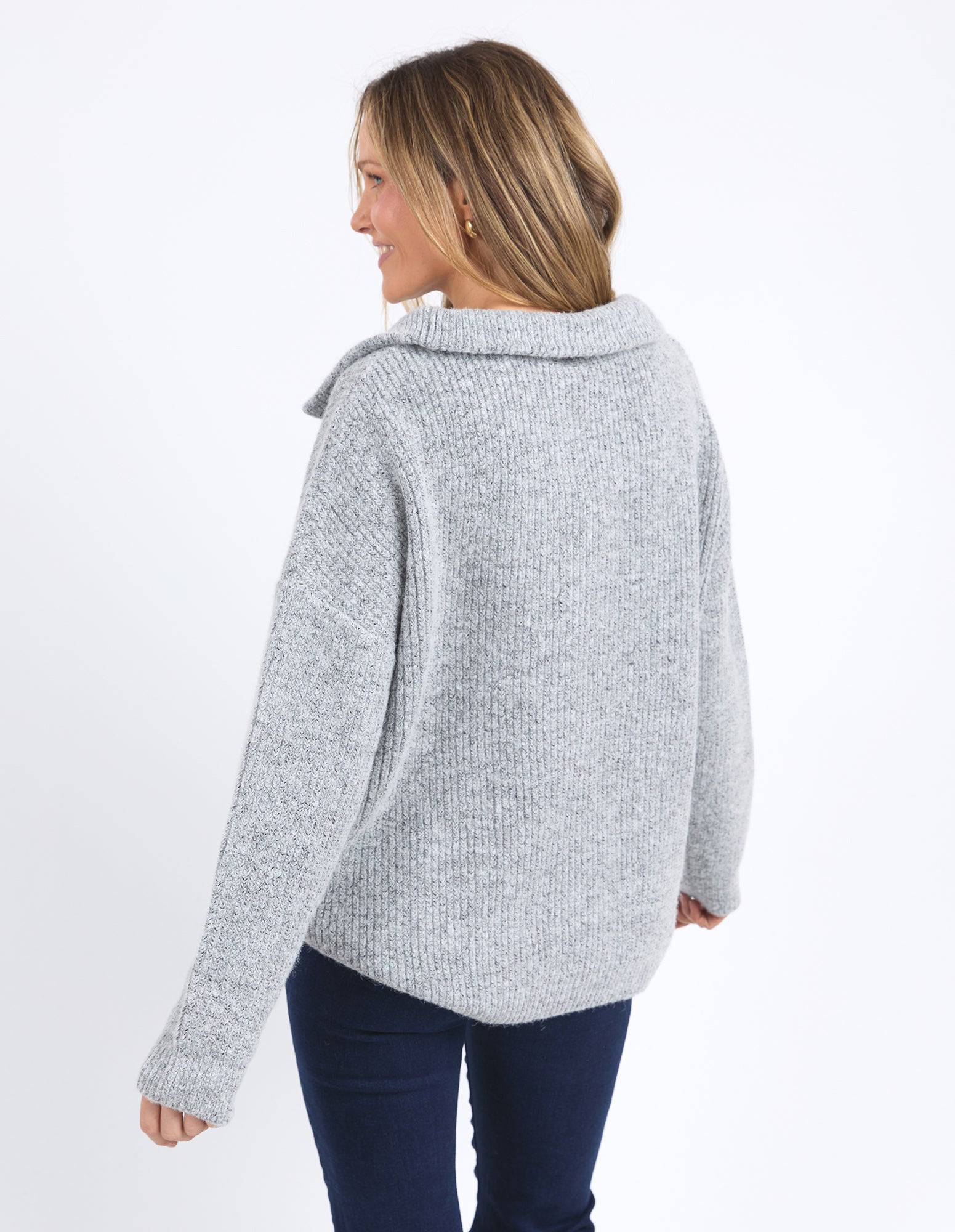 Elm - Bron Button Knit - Grey Marle