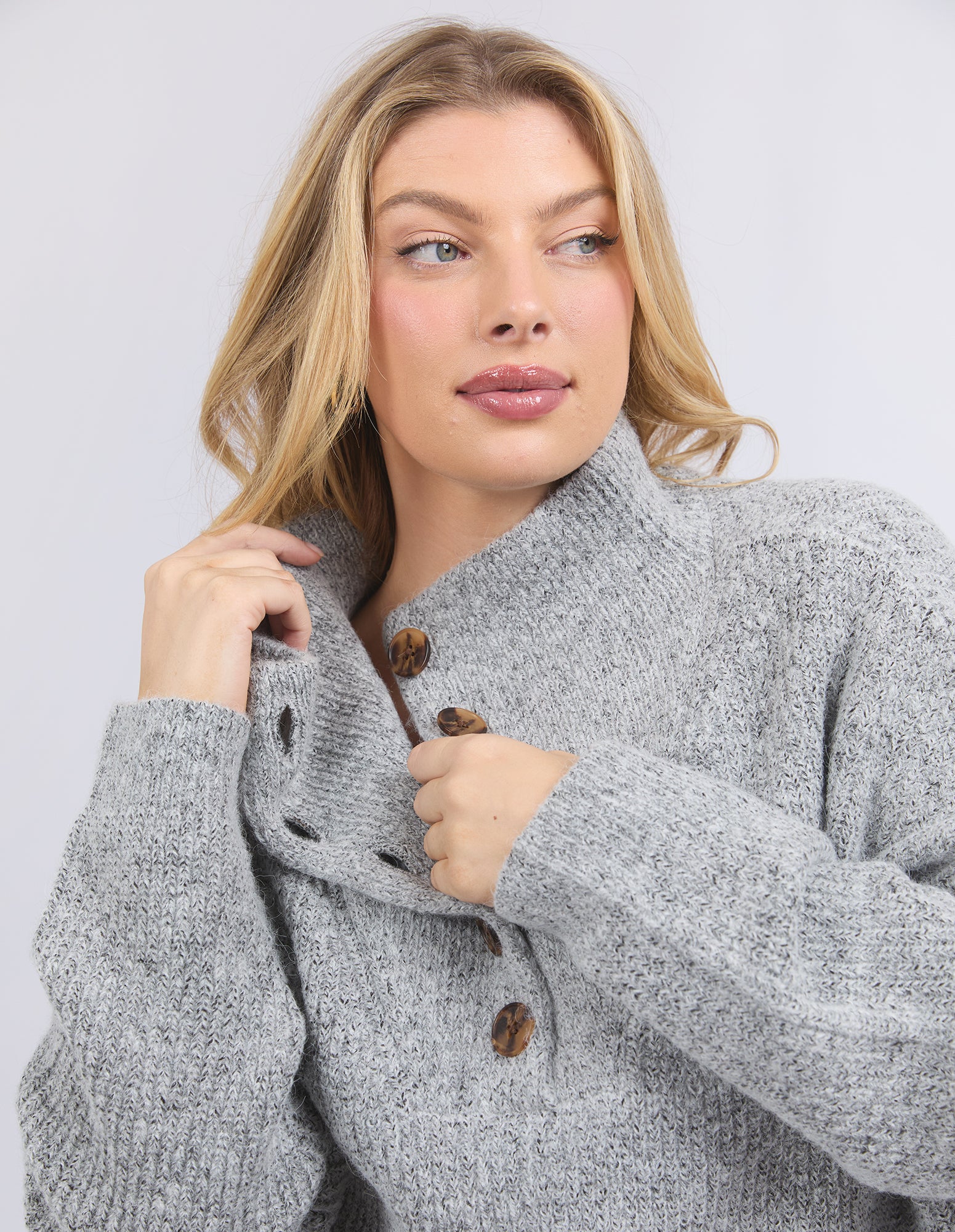 Elm - Bron Button Knit - Grey Marle