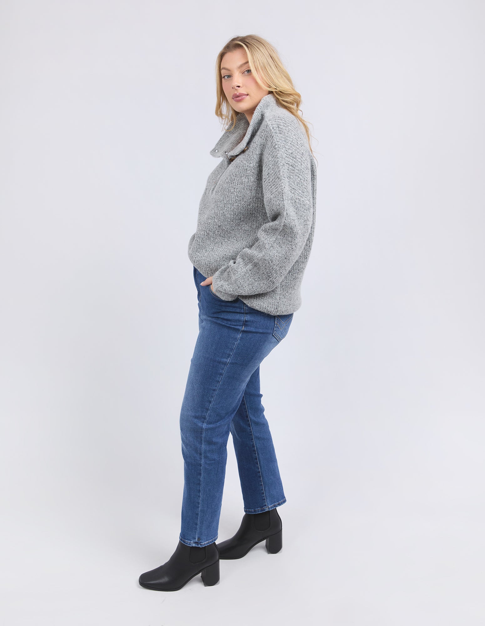 Elm - Bron Button Knit - Grey Marle