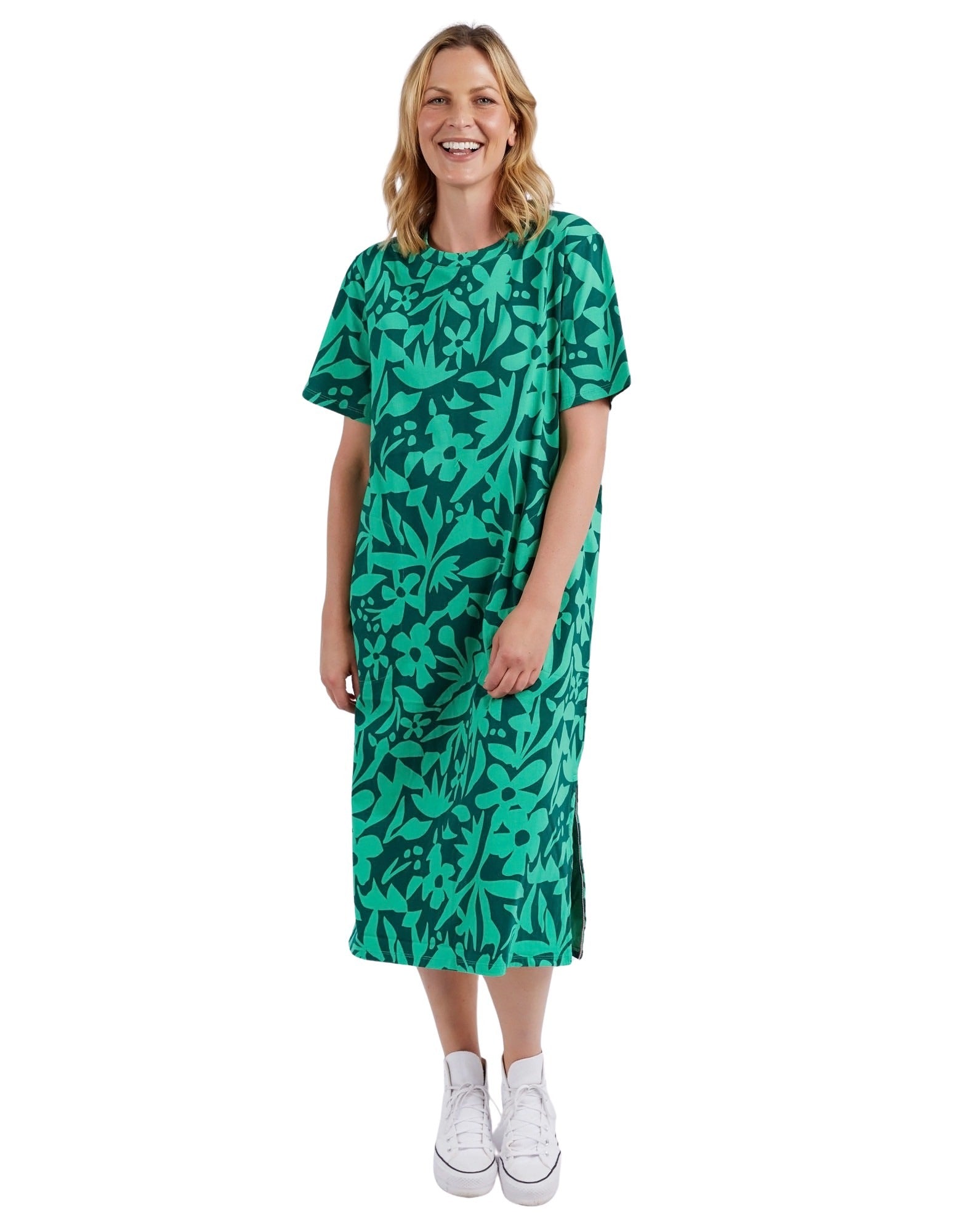 Elm - Stencil Floral Tee Dress - Greenbriar Floral Print