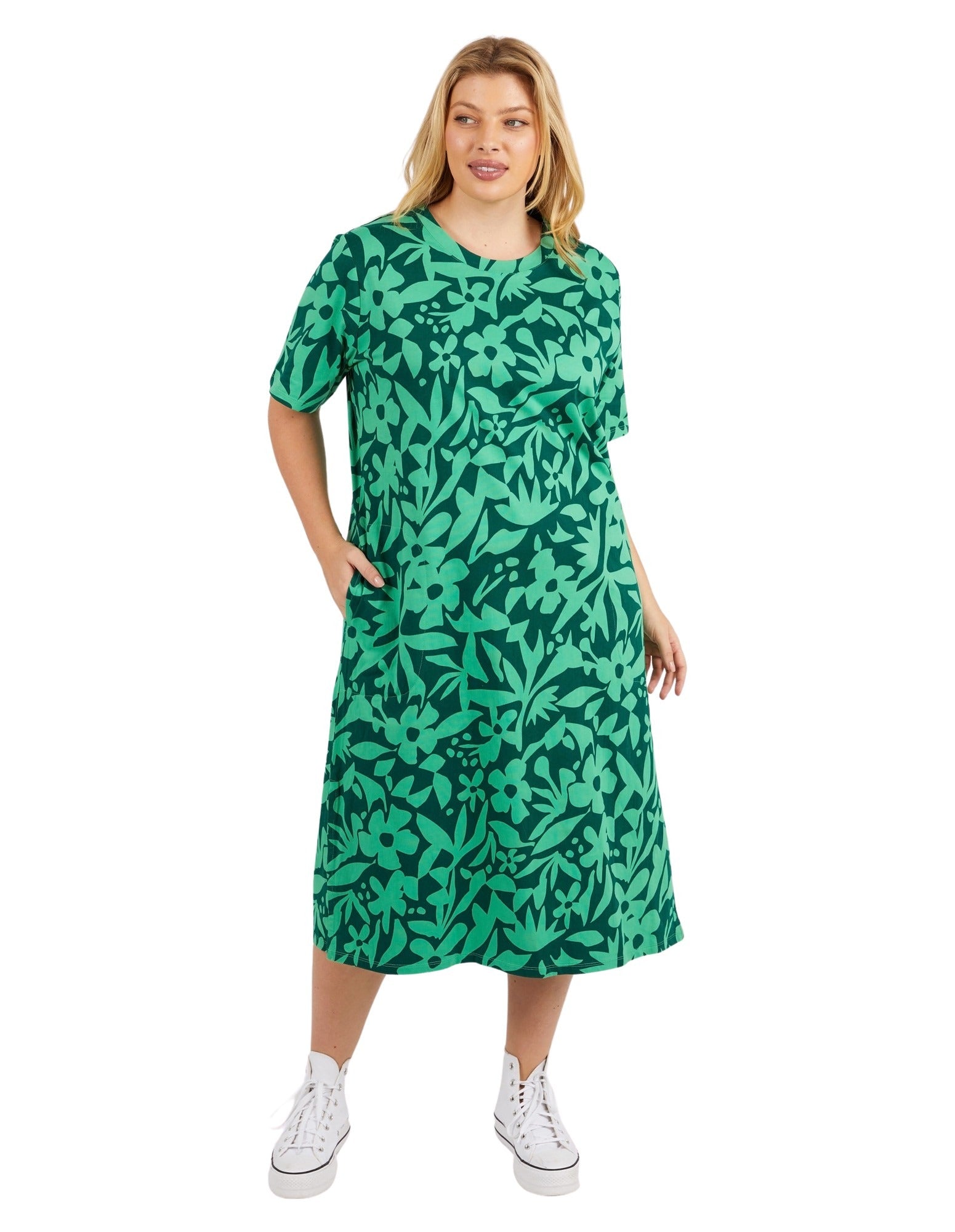 Elm - Stencil Floral Tee Dress - Greenbriar Floral Print