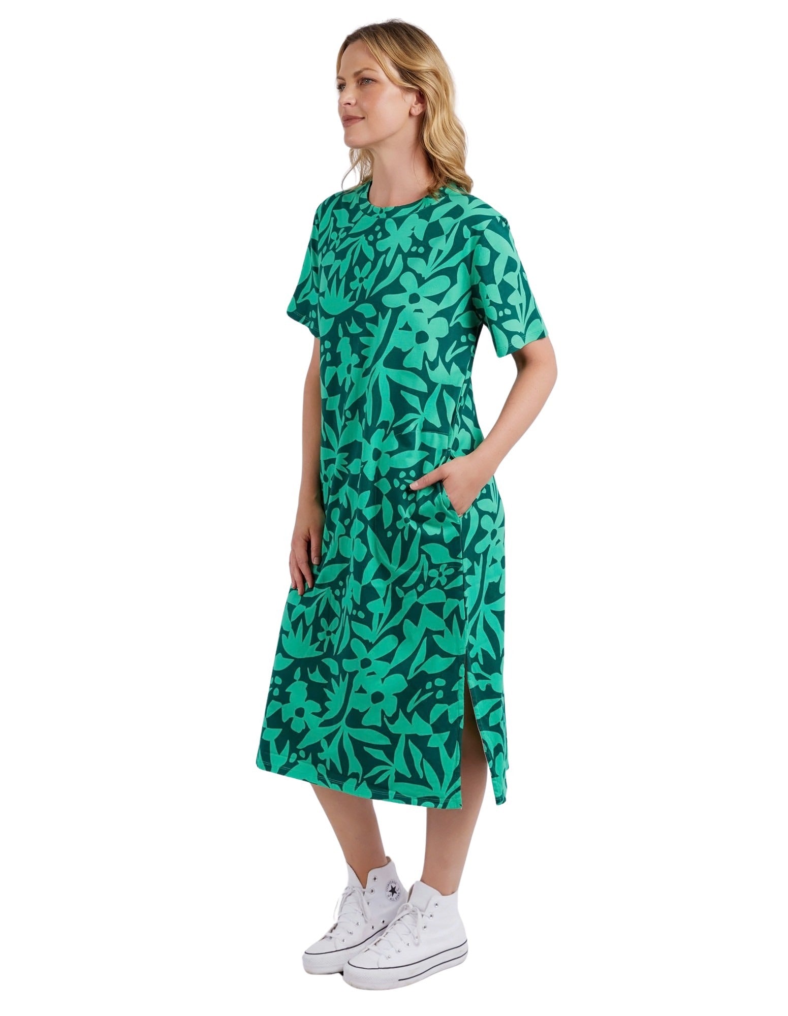 Elm - Stencil Floral Tee Dress - Greenbriar Floral Print