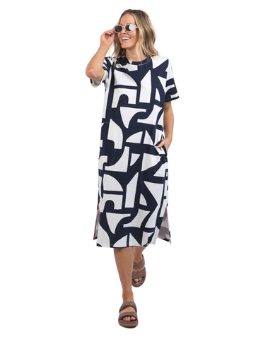 Elm - Dali Tee Dress - Navy Abstract Print