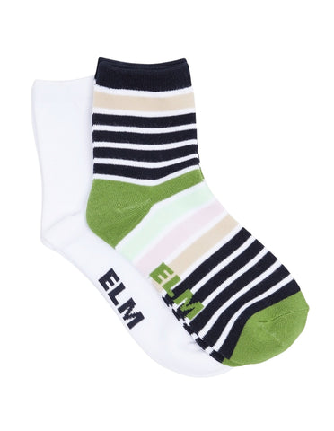 Elm - Ankle Sock 2 PK - Fig Stripe and White
