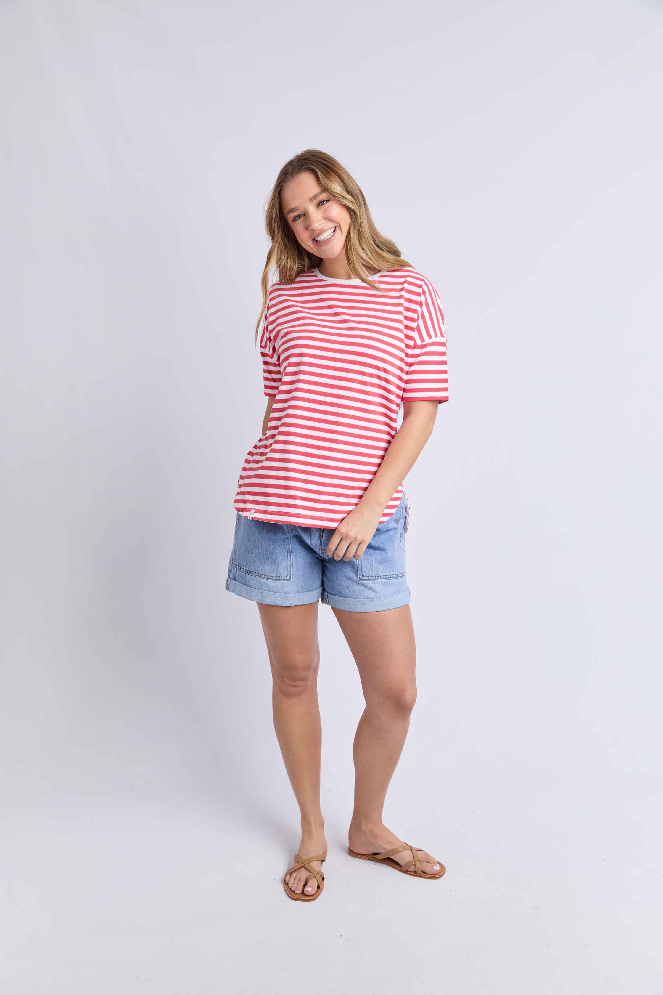 Elm - Lauren Short Sleeve Tee - Cayenne & White Stripe