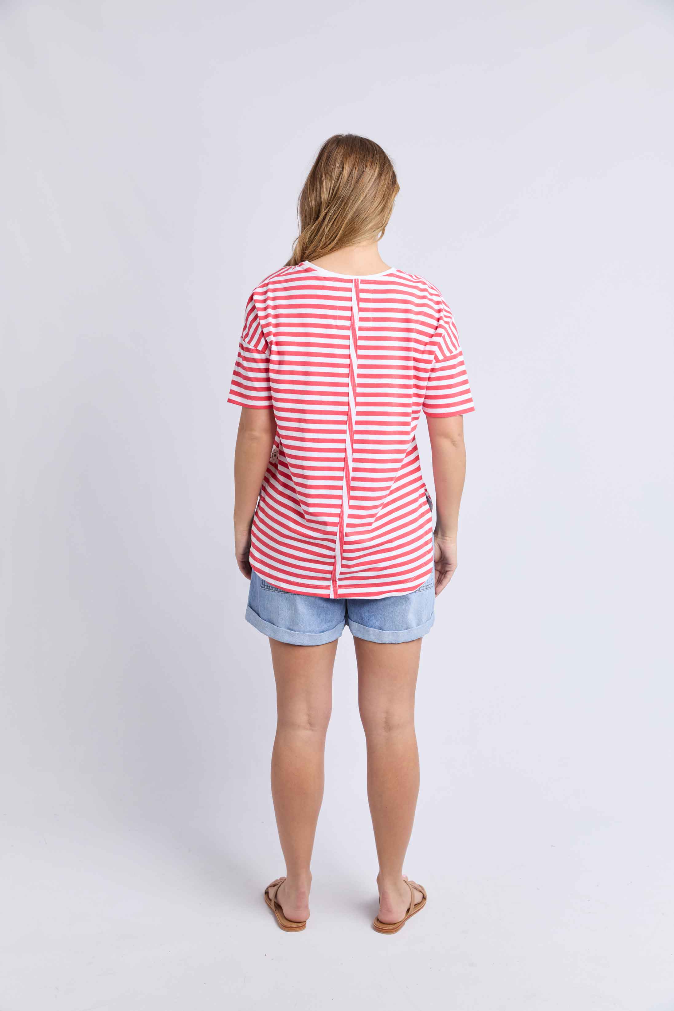 Elm - Lauren Short Sleeve Tee - Cayenne & White Stripe