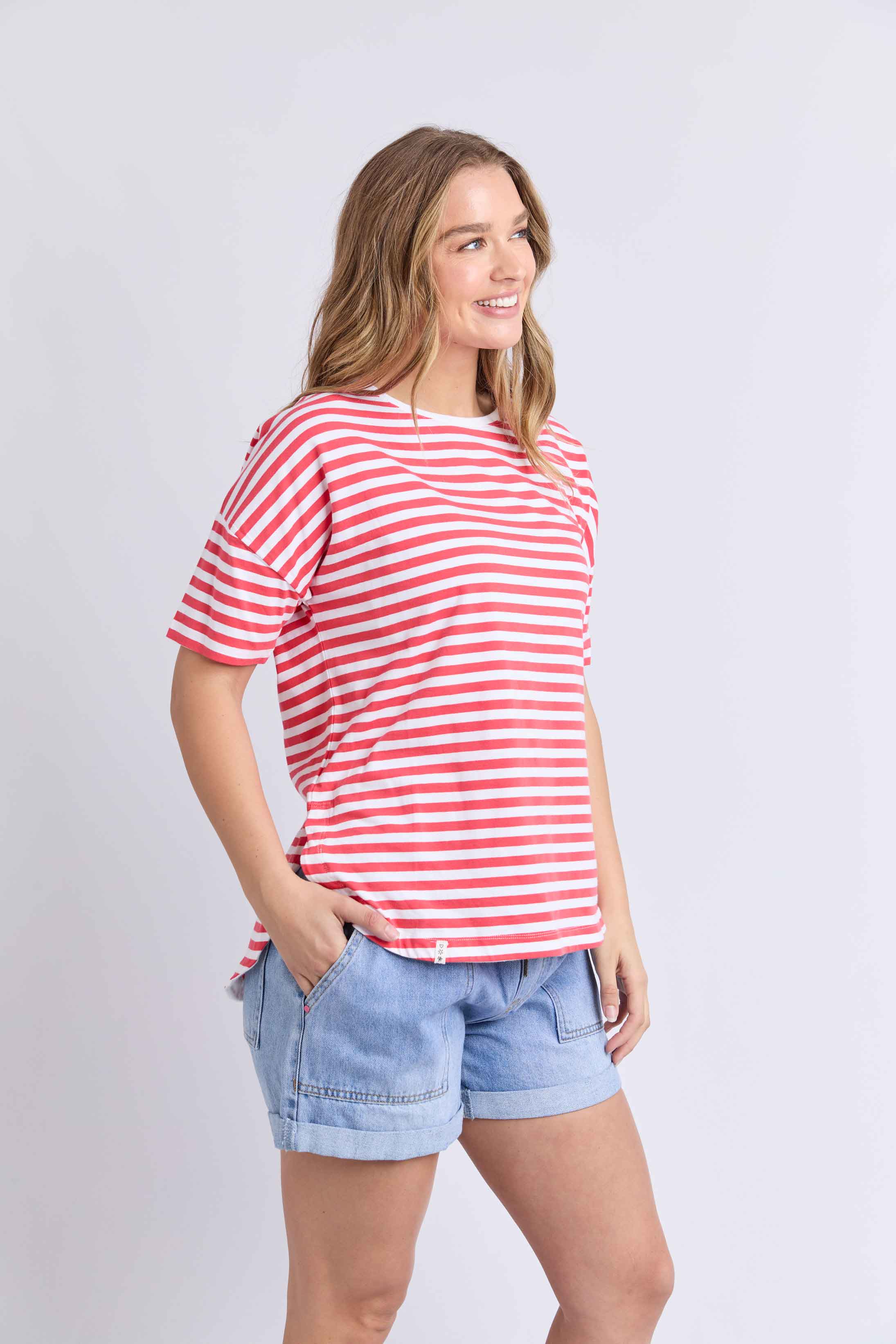 Elm - Lauren Short Sleeve Tee - Cayenne & White Stripe