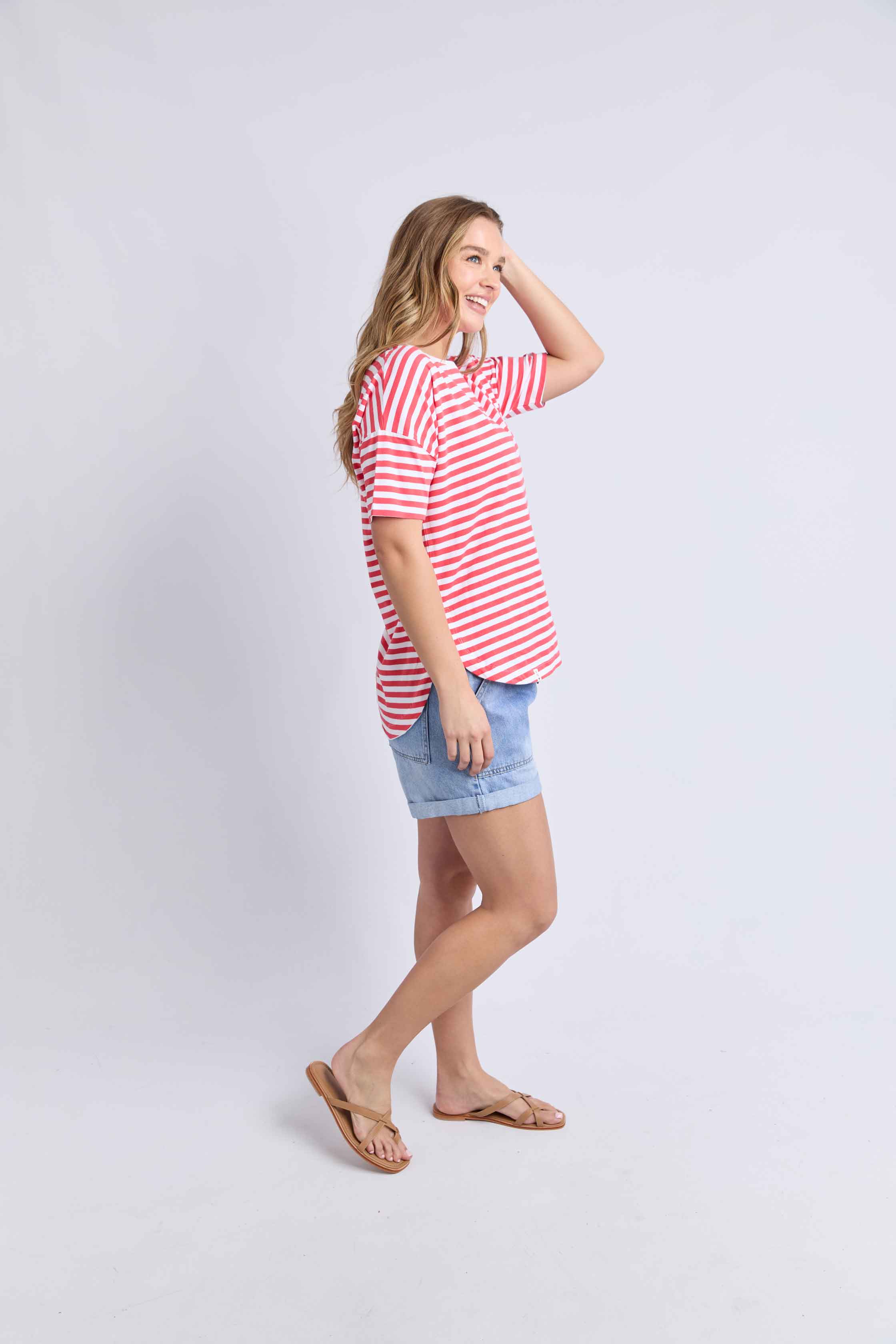 Elm - Lauren Short Sleeve Tee - Cayenne & White Stripe