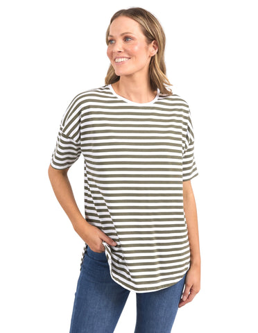 Elm - Lauren Stripe S/S Tee - Clover and White